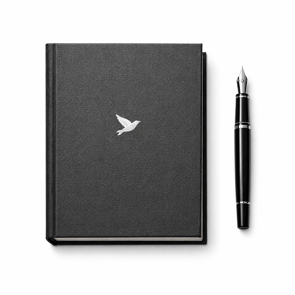 Sophisticated cover for Man's Search for Meaning by Viktor Frankl with a minimalist silver bird emblem.