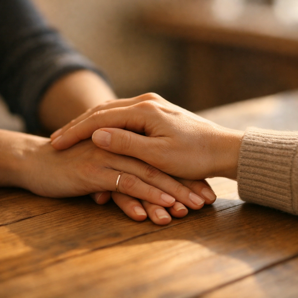 Supportive hands showing connection while learning to set boundaries