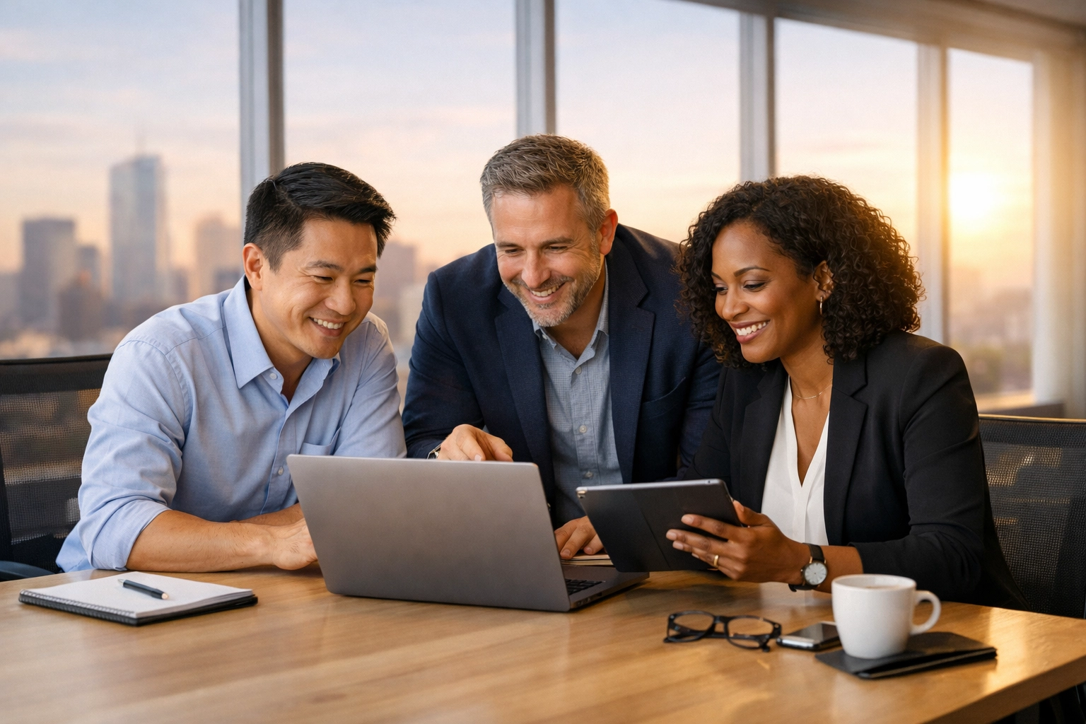 IT executives collaborating on a ServiceNow implementation strategy in a modern boardroom.