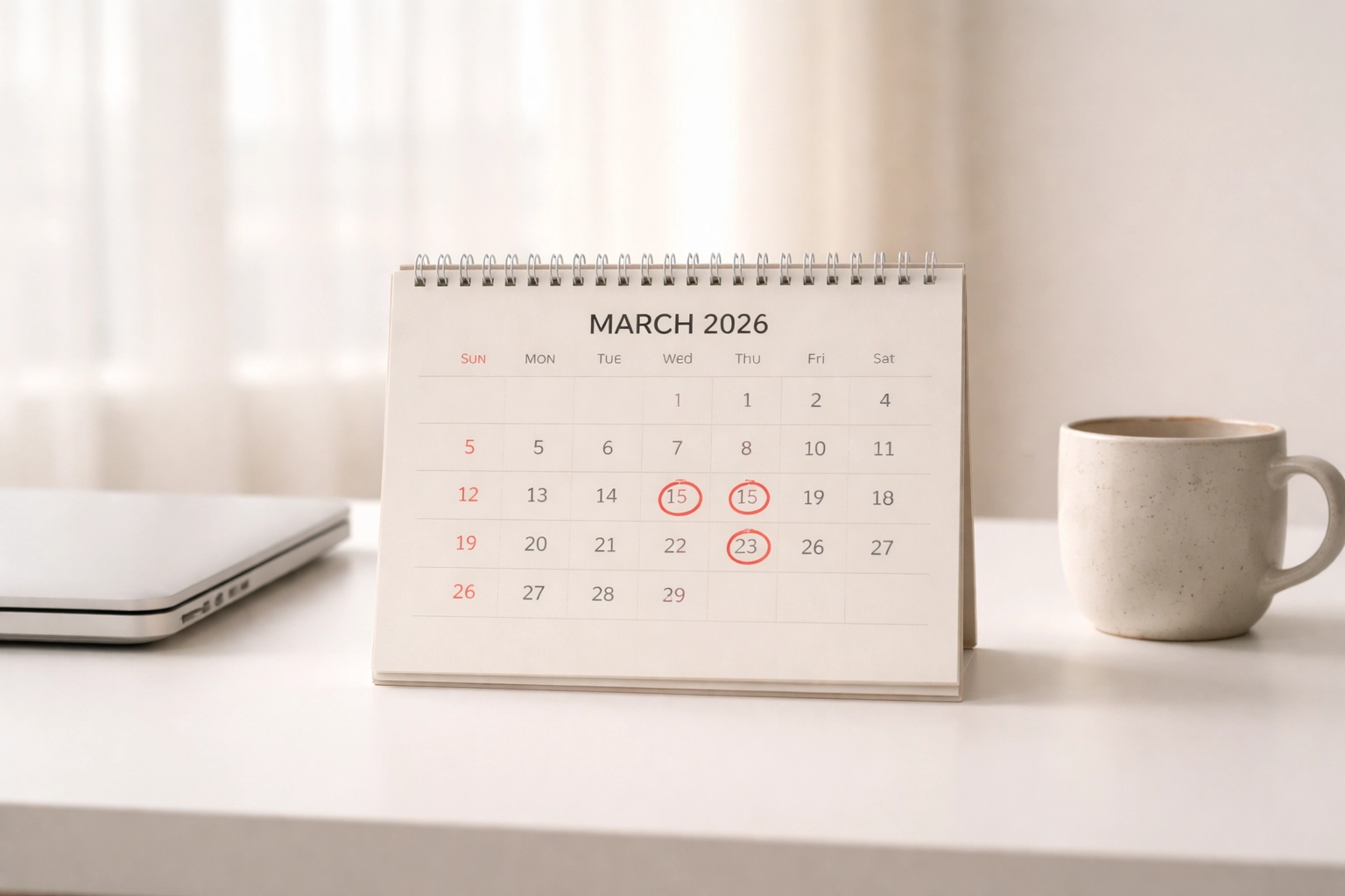 Calendar marking March 2026 e-filing deadlines to help tax pros avoid IRS penalties