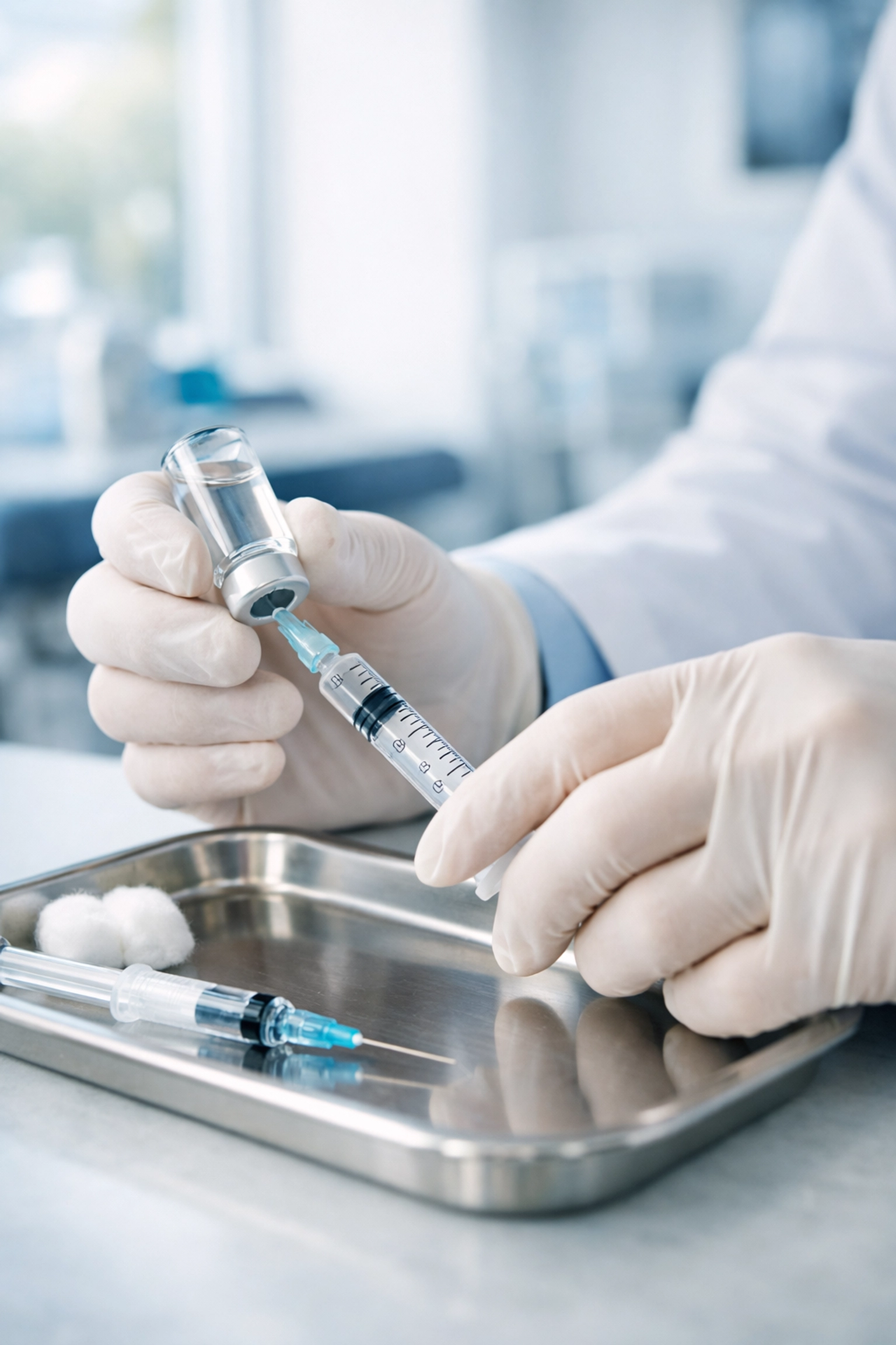 Physician preparing cortisone injection for joint pain relief in modern orthopedic clinic