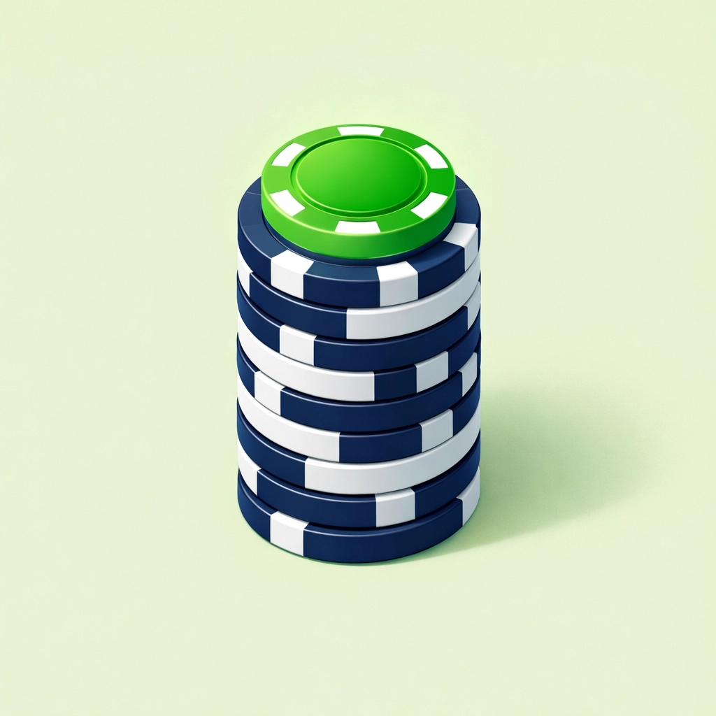 A stack of betting tokens with one highlighted to represent 1% bankroll management in a football betting system.