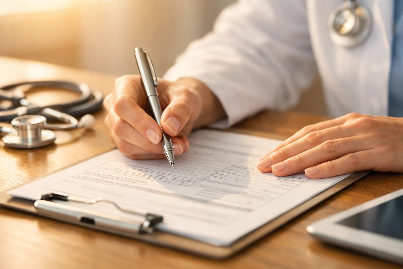 Healthcare professional reviewing clinical charts to ensure compliance with behavioral health regulations.