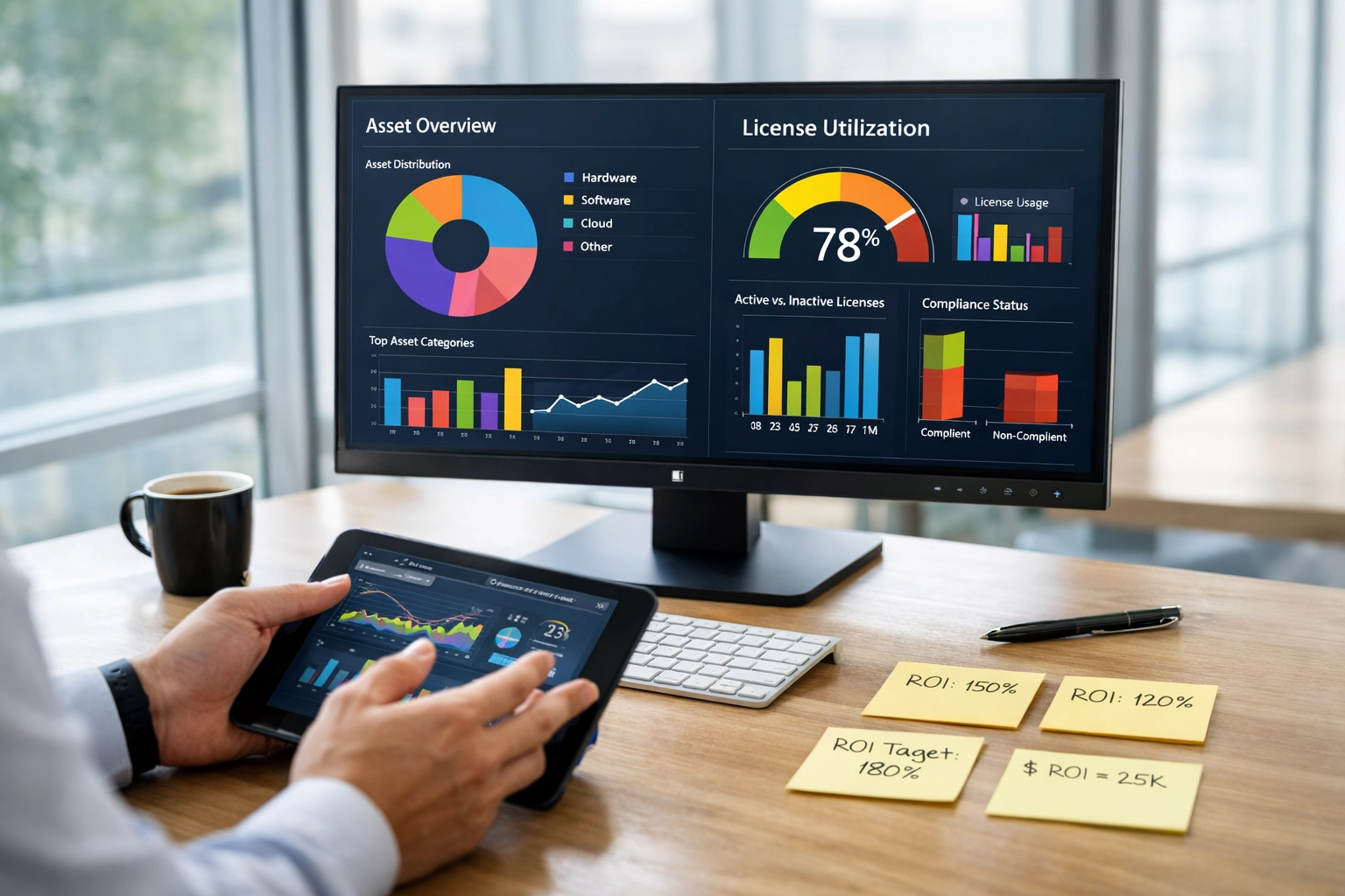 ServiceNow ITAM dashboard displaying license utilization and asset management analytics