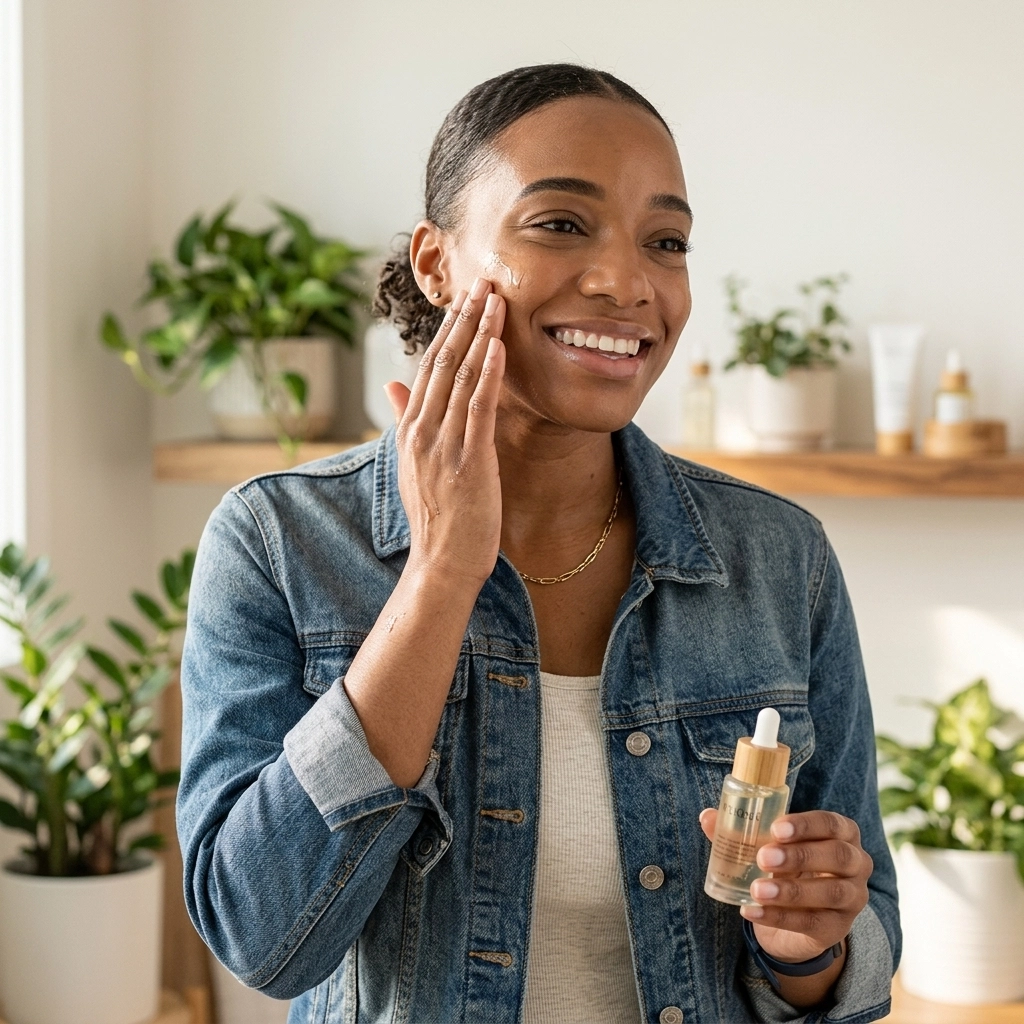 Woman enjoying natural skincare routine