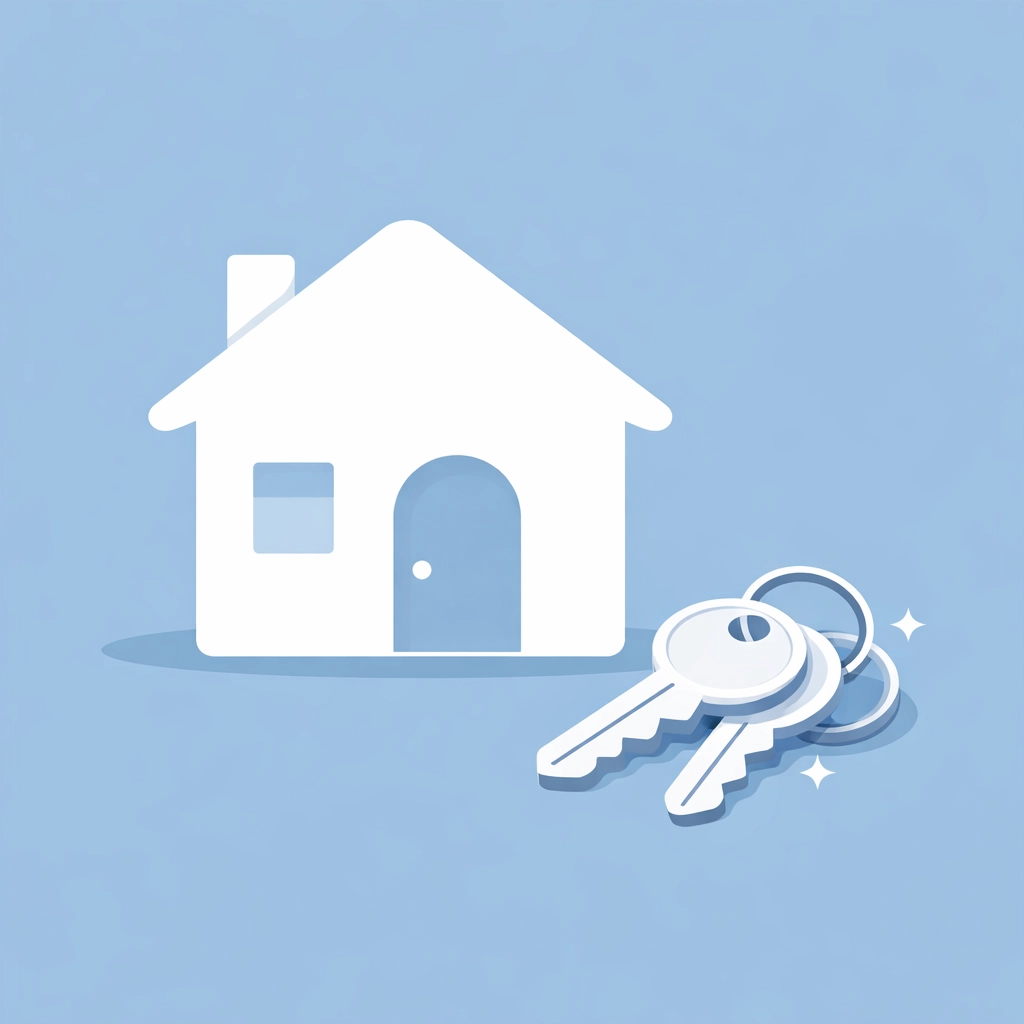 Llaves y silueta de casa que representan el éxito de comprar casa propia tras reparar el crédito.