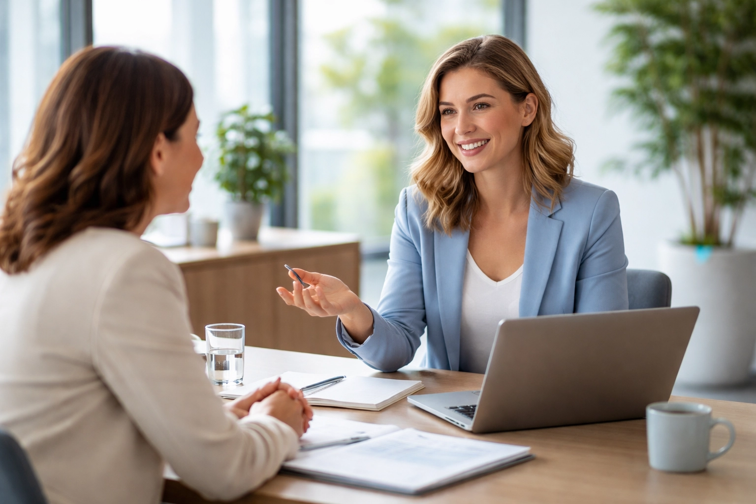 Account manager meeting with a homecare agency client to ensure seamless onboarding and support.