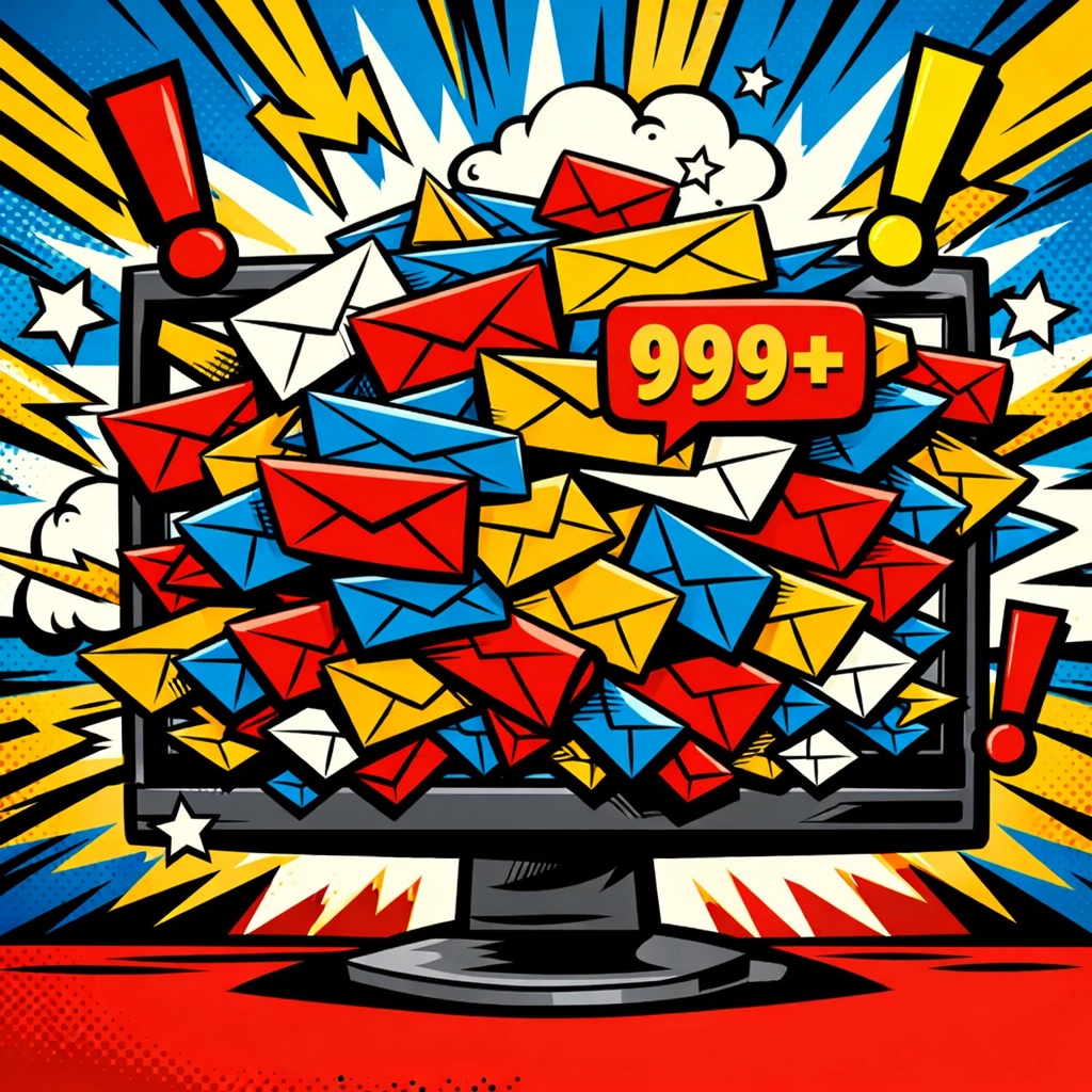 Overflowing email inbox bursting with messages representing workflow chaos without automation