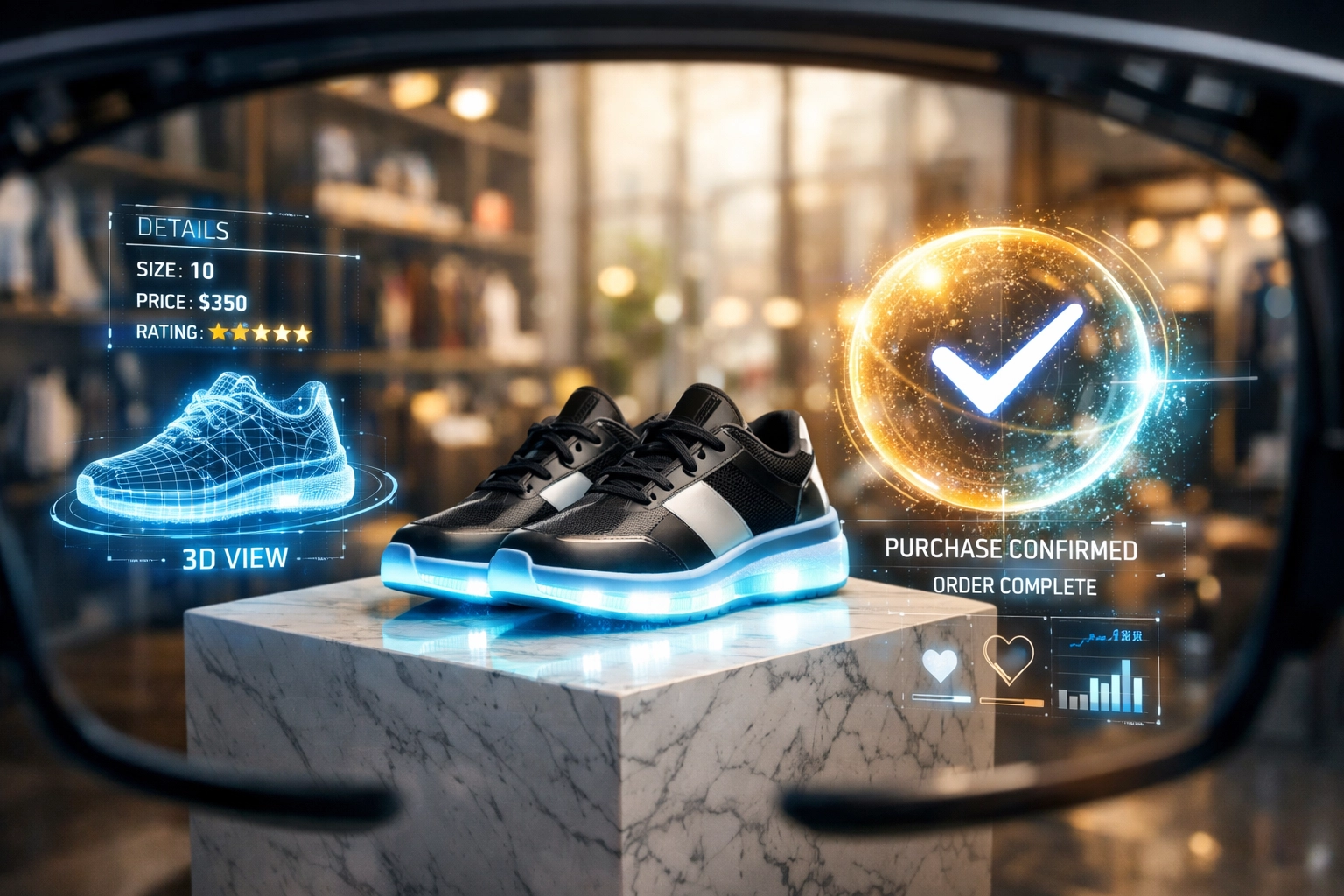 Augmented reality shopping interface using Larecoin.ai for seamless Web3 crypto payments.