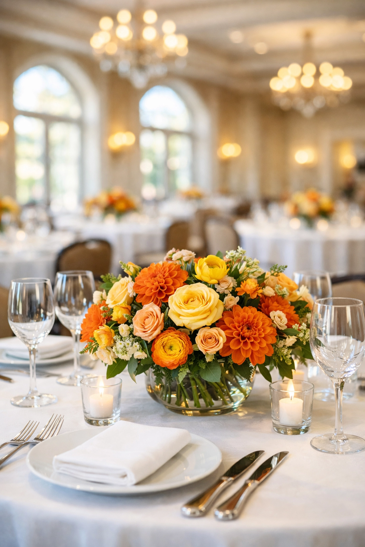Formal event table setting with flowers, supporting community programs and emergency financial assistance in South Jersey.