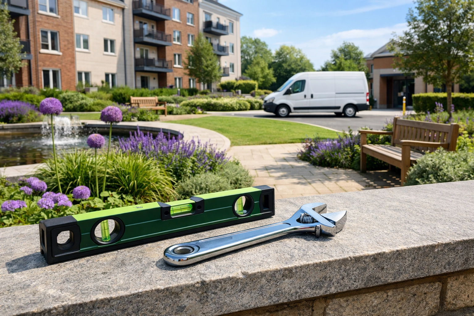 Service van and professional tools in an Essex residential courtyard showing reliable contractor management.