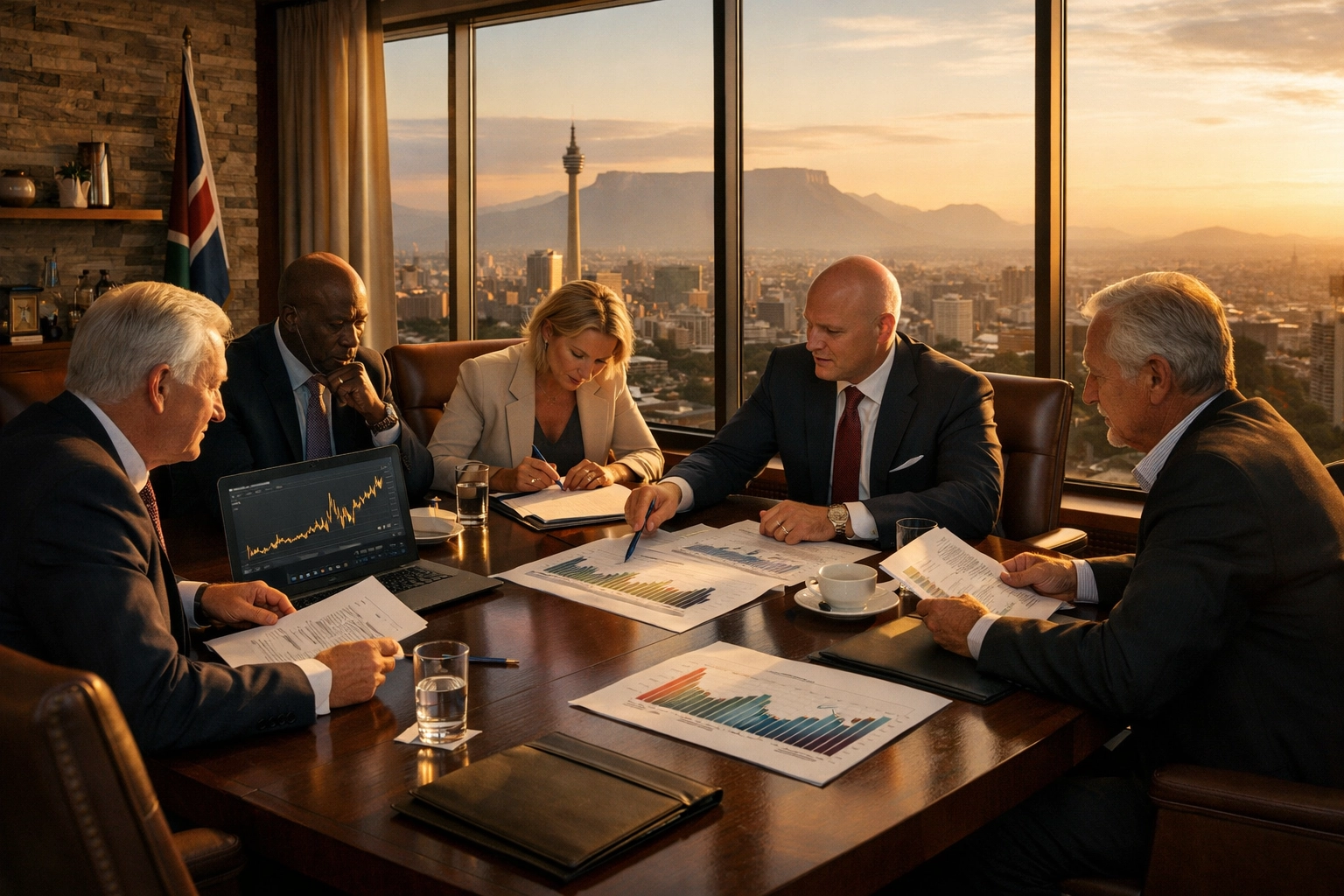 Senior executives in boardroom meeting at top finance conference South Africa 2026
