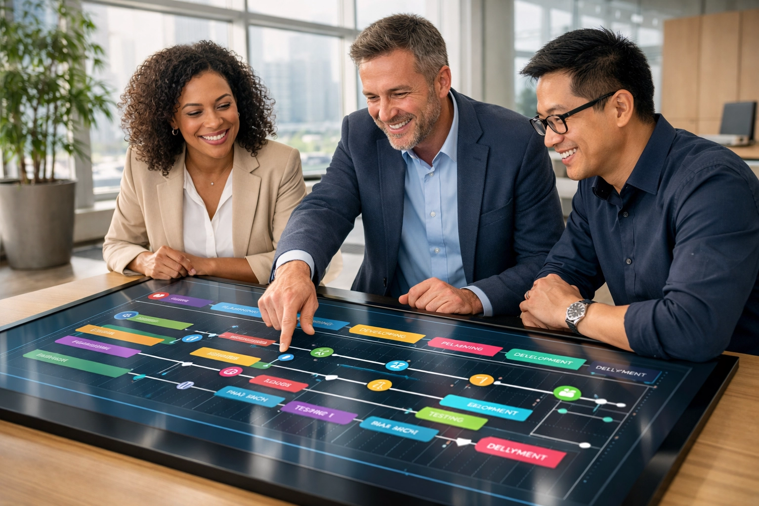 Professional IT team planning a ServiceNow ITAM implementation roadmap in a modern office.