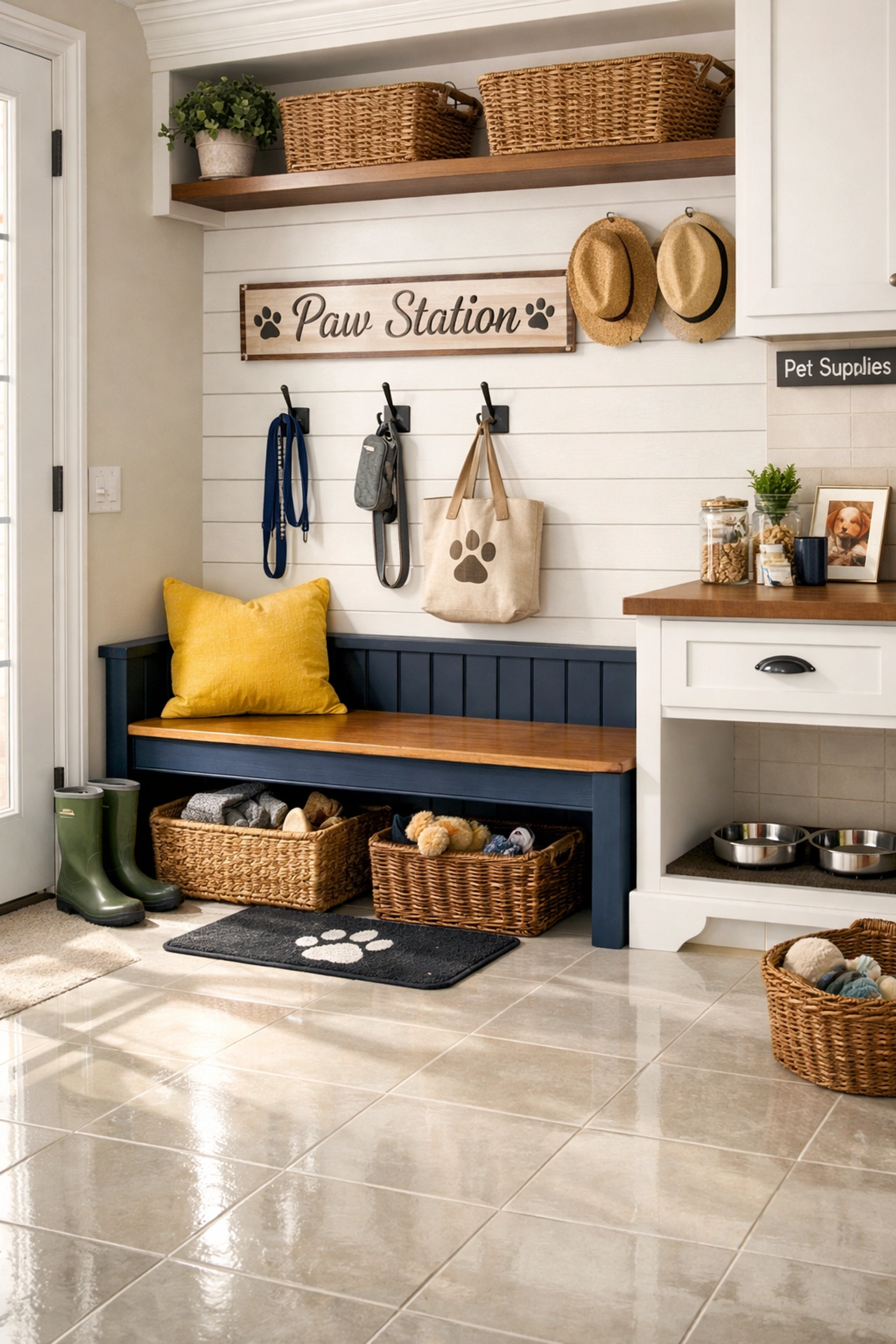 A spotless Lunenburg home entryway with clean tile floors, safe for children and pets to enter.