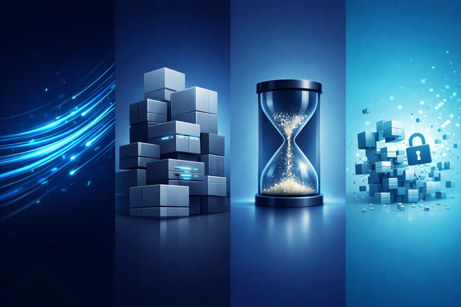 Four-step timeline showing harvest now decrypt later attack process from data collection to decryption