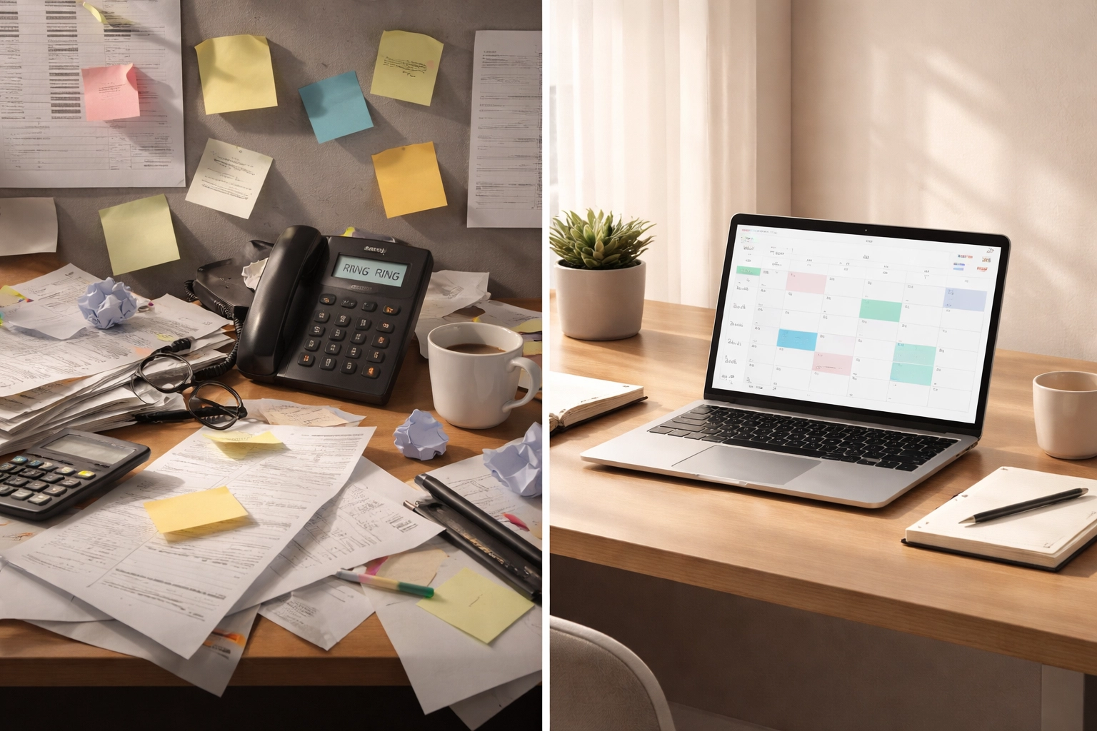 Porównanie chaosu ręcznego umawiania wizyt z uporządkowanym systemem rezerwacji online dla lokalnych firm