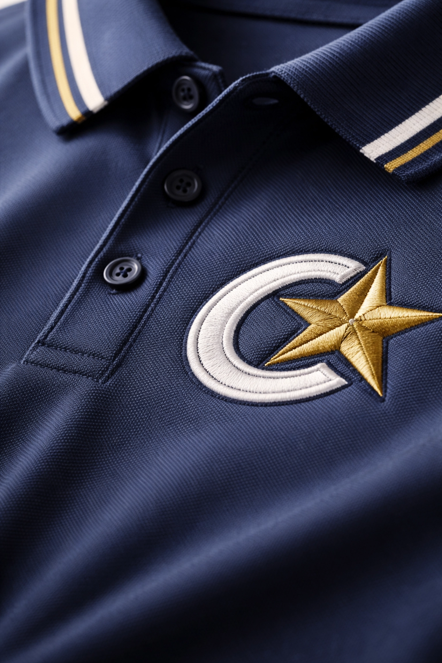 Close-up of an embroidered polo shirt highlighting the premium look, texture, and quality of embroidery for custom apparel.