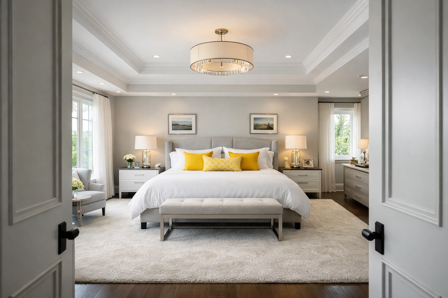 A dust-free, serene master bedroom in Marblehead providing peace of mind after residential cleaning.