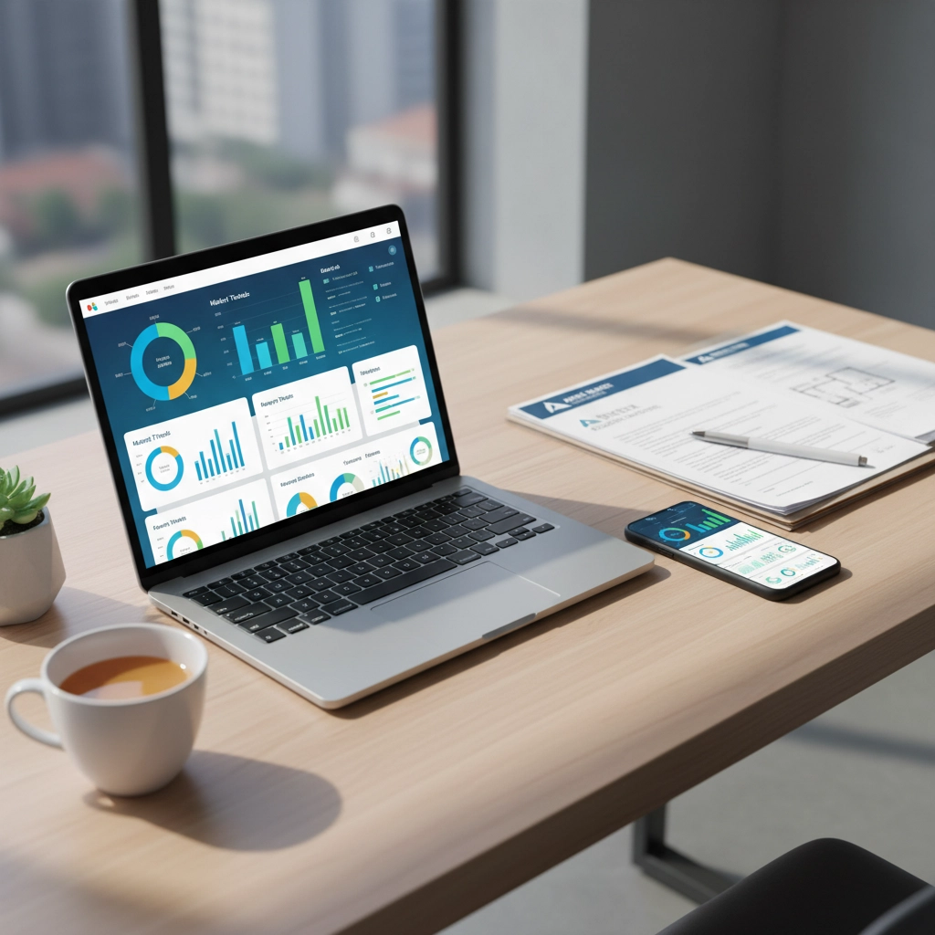 A real estate agent using a tablet to analyze data, representing AI-powered insights in home selling