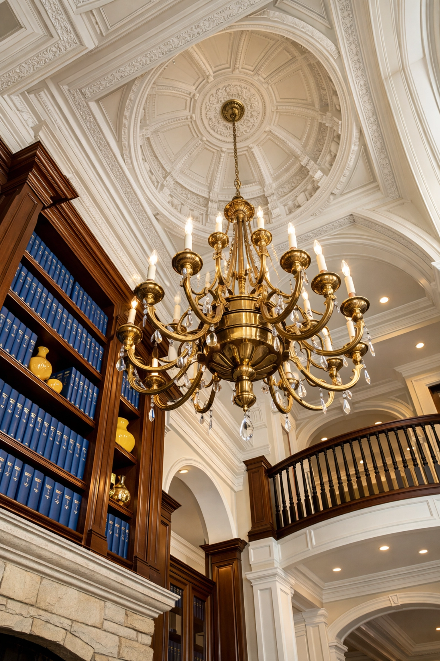 Dust-free vaulted ceiling and chandelier in a luxury estate following professional house cleaning in Marblehead.