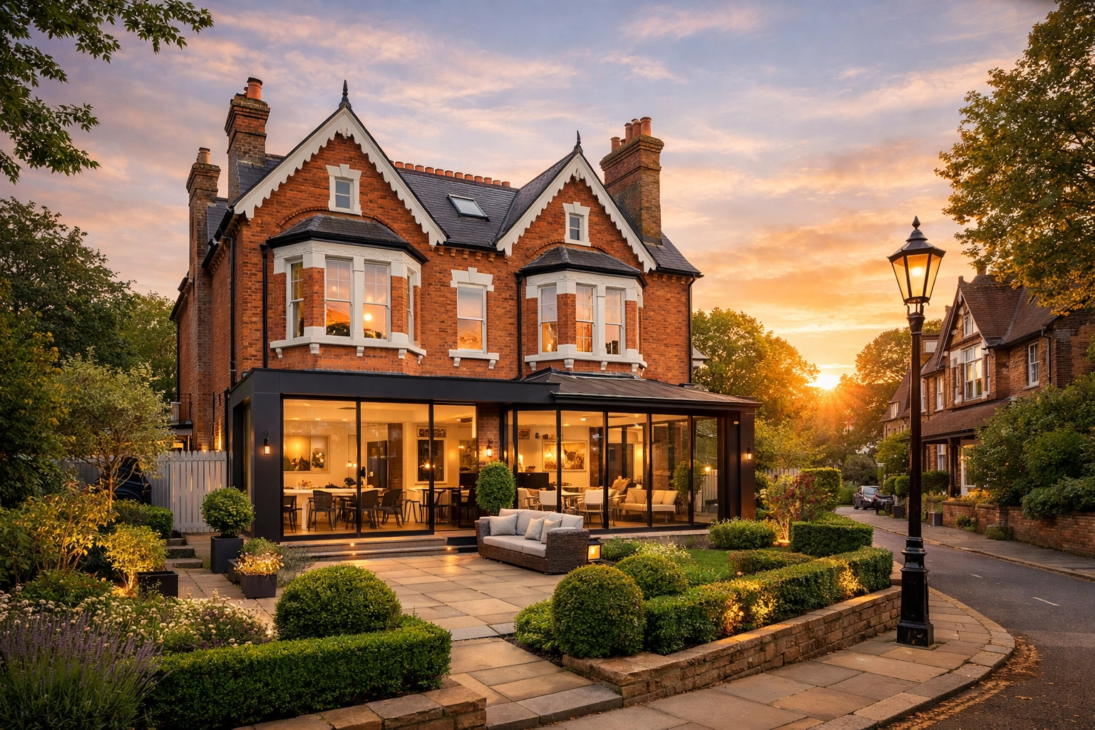 A luxury Victorian home renovation in Enfield featuring a modern glass rear extension and high-end finish.
