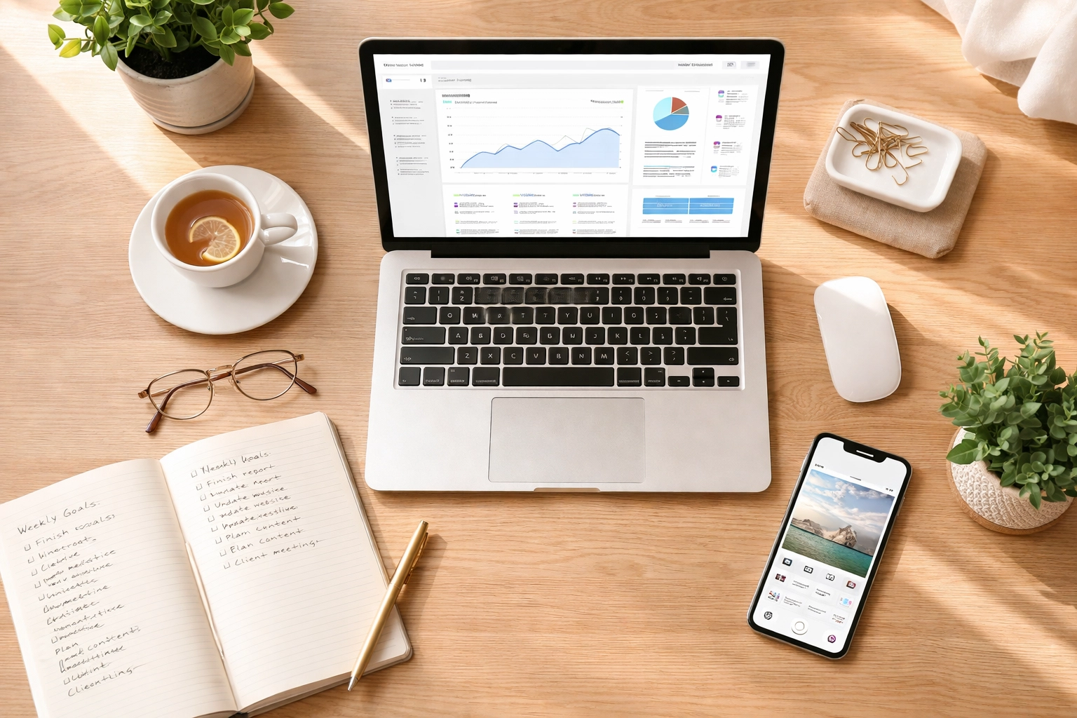 Organised workspace with digital marketing tools for startups to promote business effectively and affordably