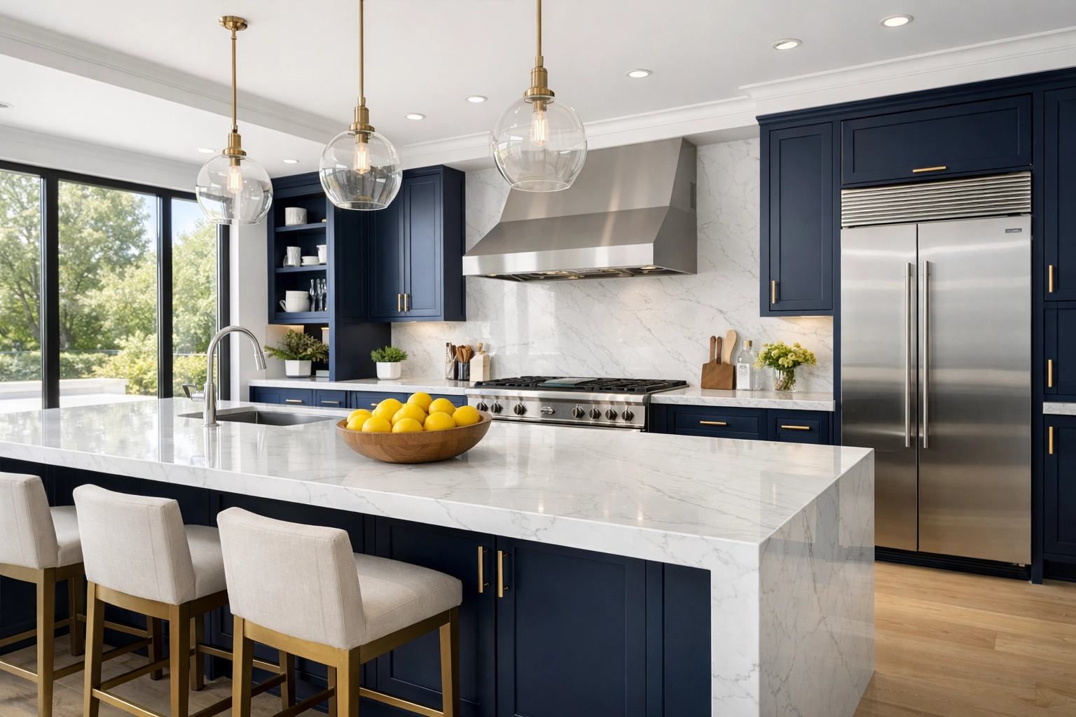 Immaculate luxury kitchen in Dover estate showing expert residential cleaning Massachusetts results.