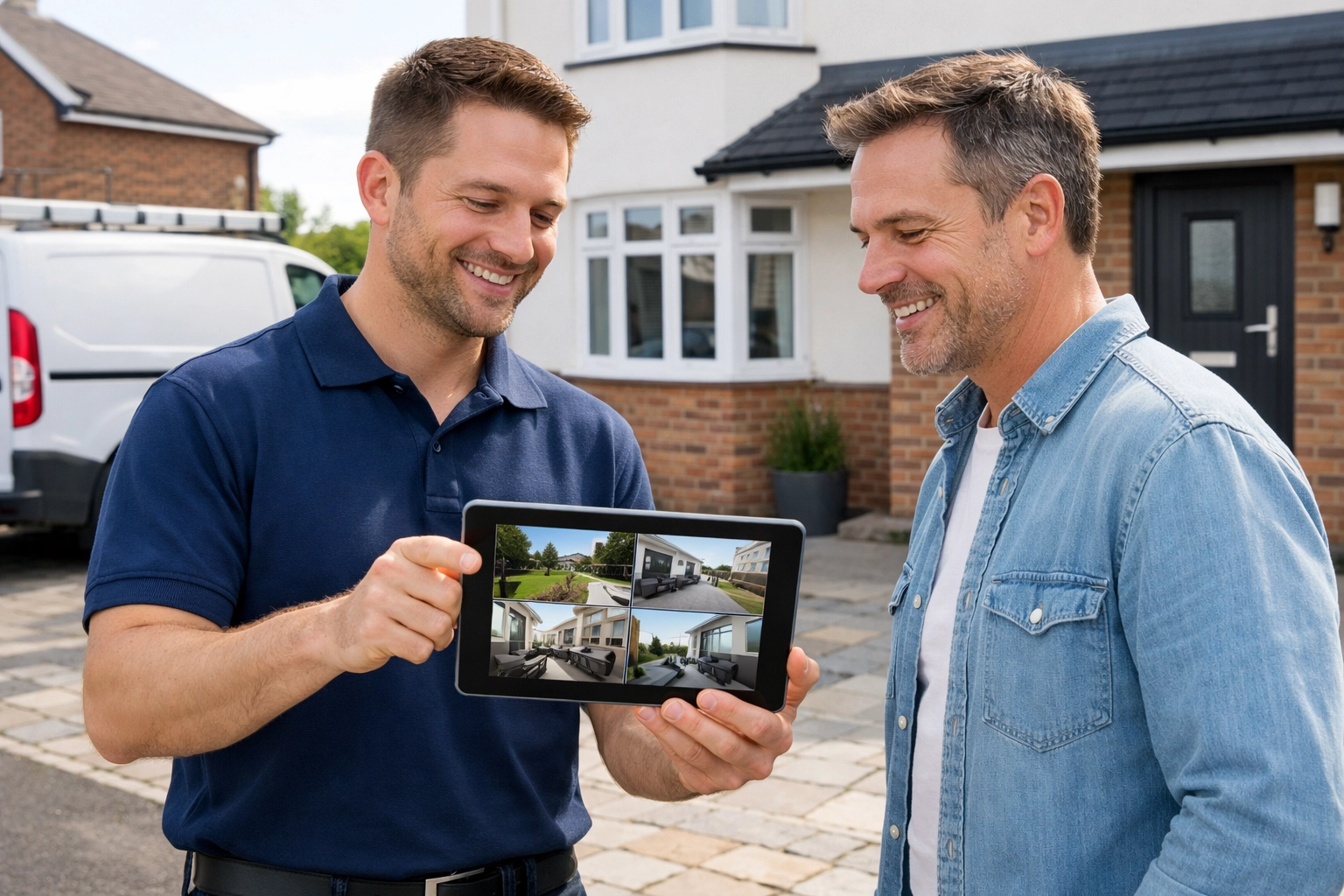 i-Spy CCTV expert demonstrating mobile app security features to a homeowner in Fareham.