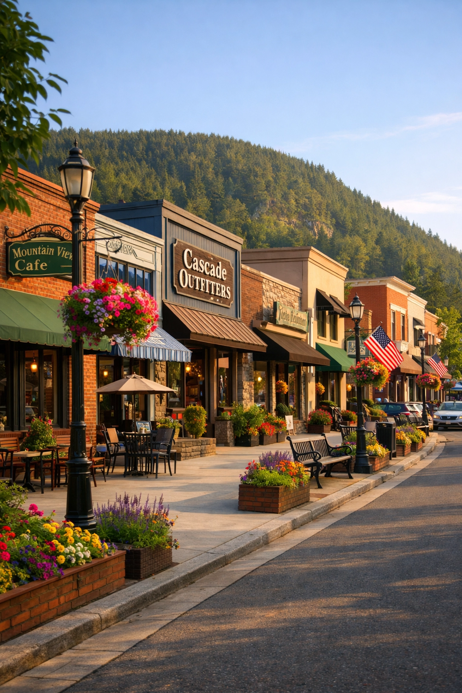 Thriving Washington Main Street storefronts illustrating a professionally protected business community.