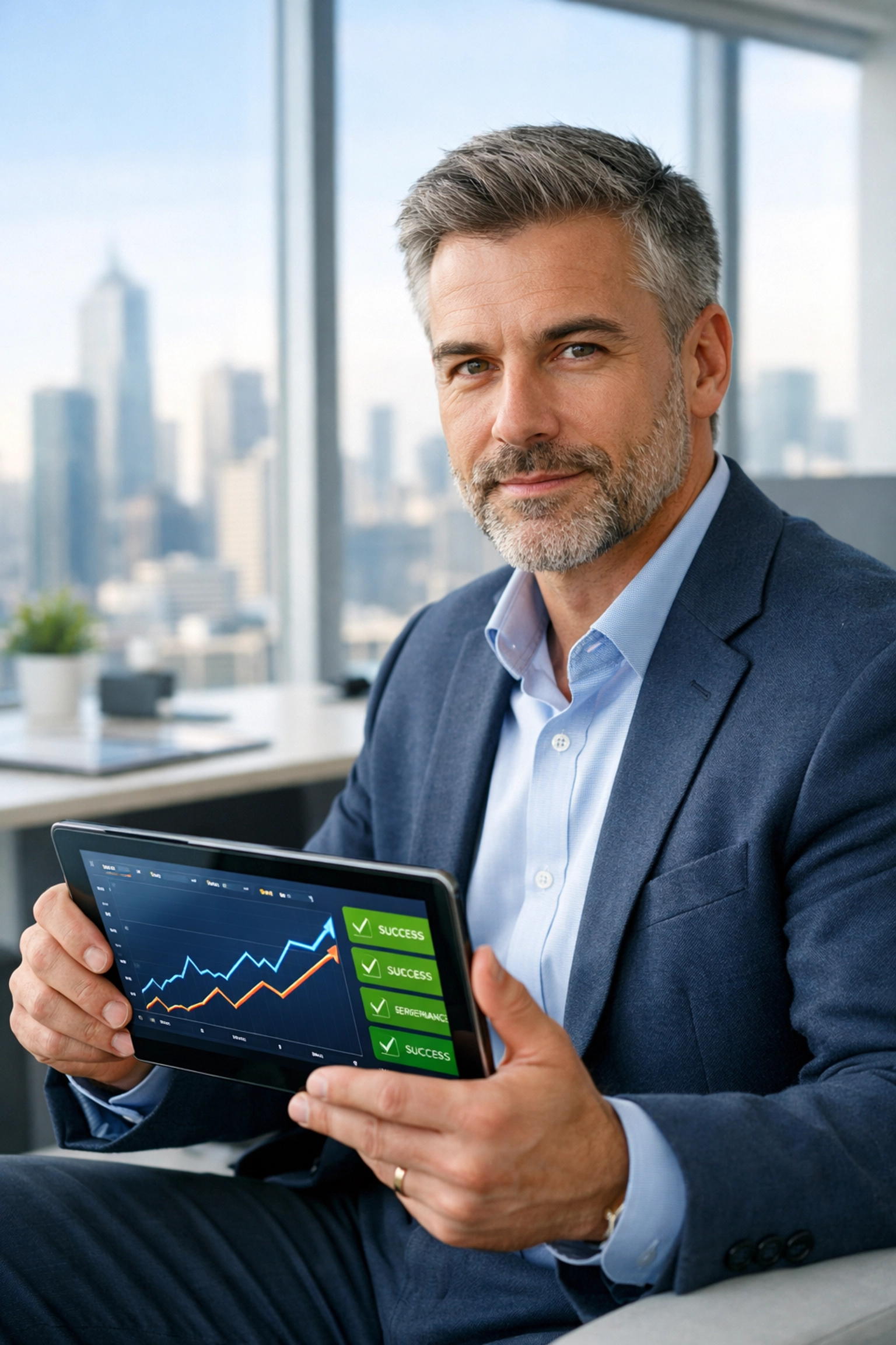 IT Director analyzing ServiceNow ROI and MTTR reduction metrics via a mobile dashboard tablet.