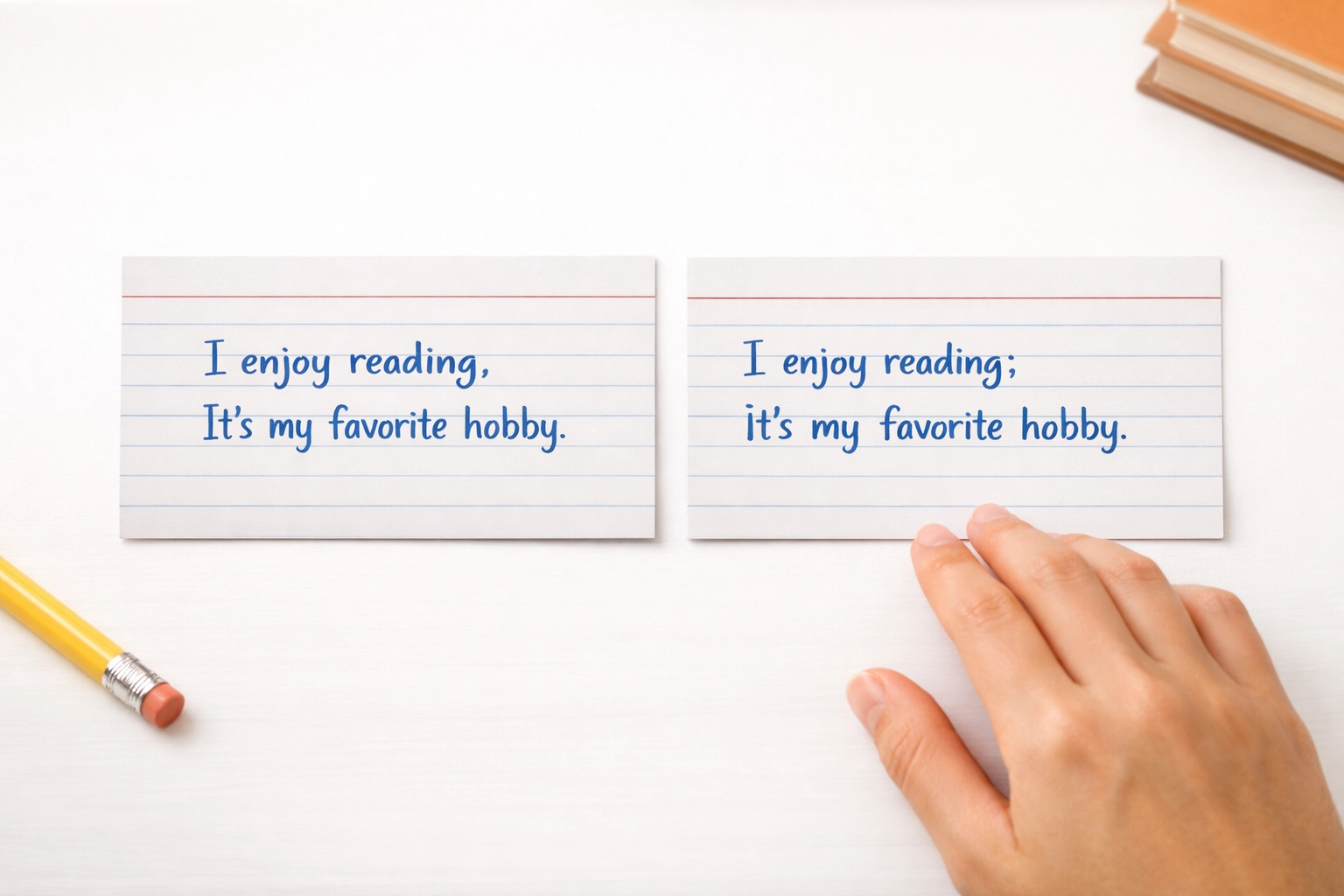 Visual demonstration of the SAT Period Test for semicolon usage with example sentences