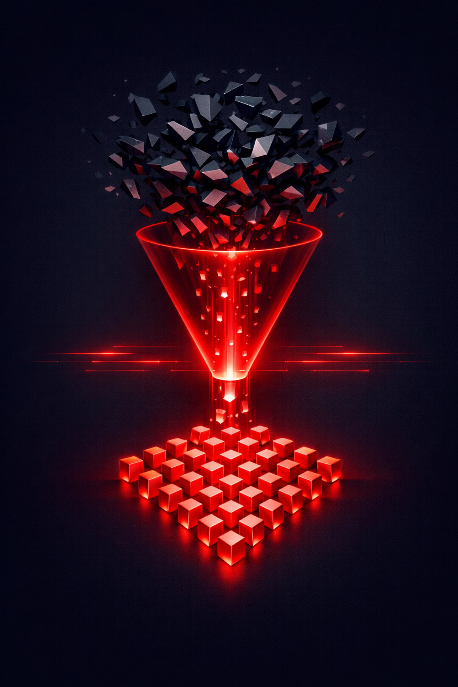 Digital visualization of cleaning messy customer data into an organized CRM grid for AI personalization.