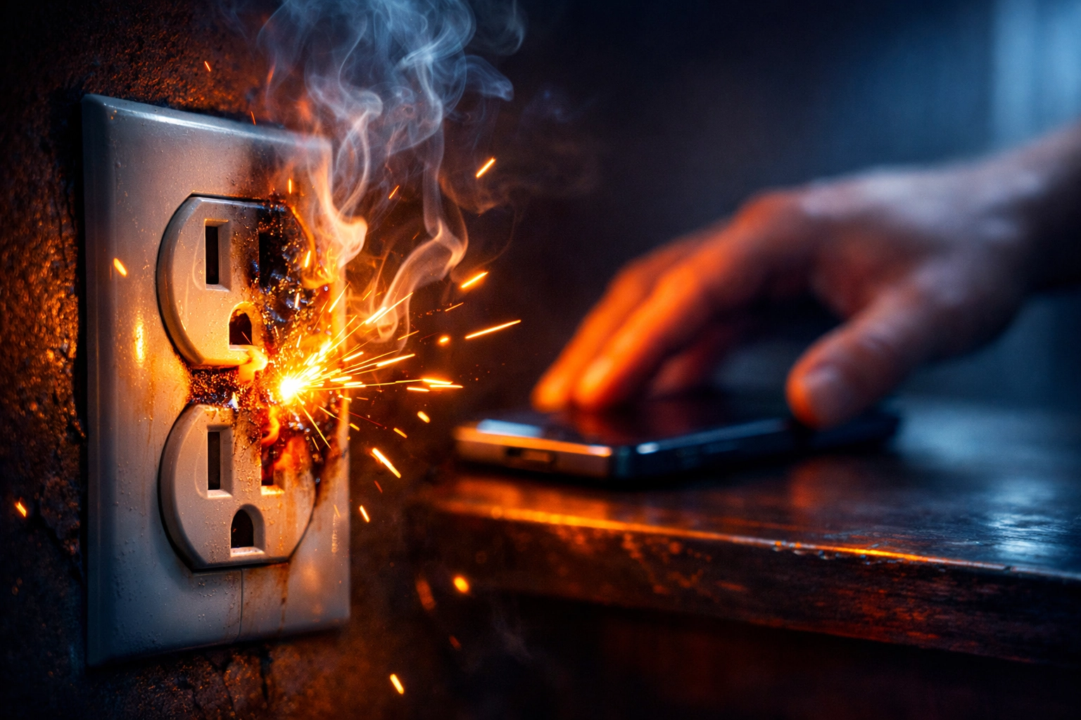 Sparking electrical outlet requiring emergency electrician service call