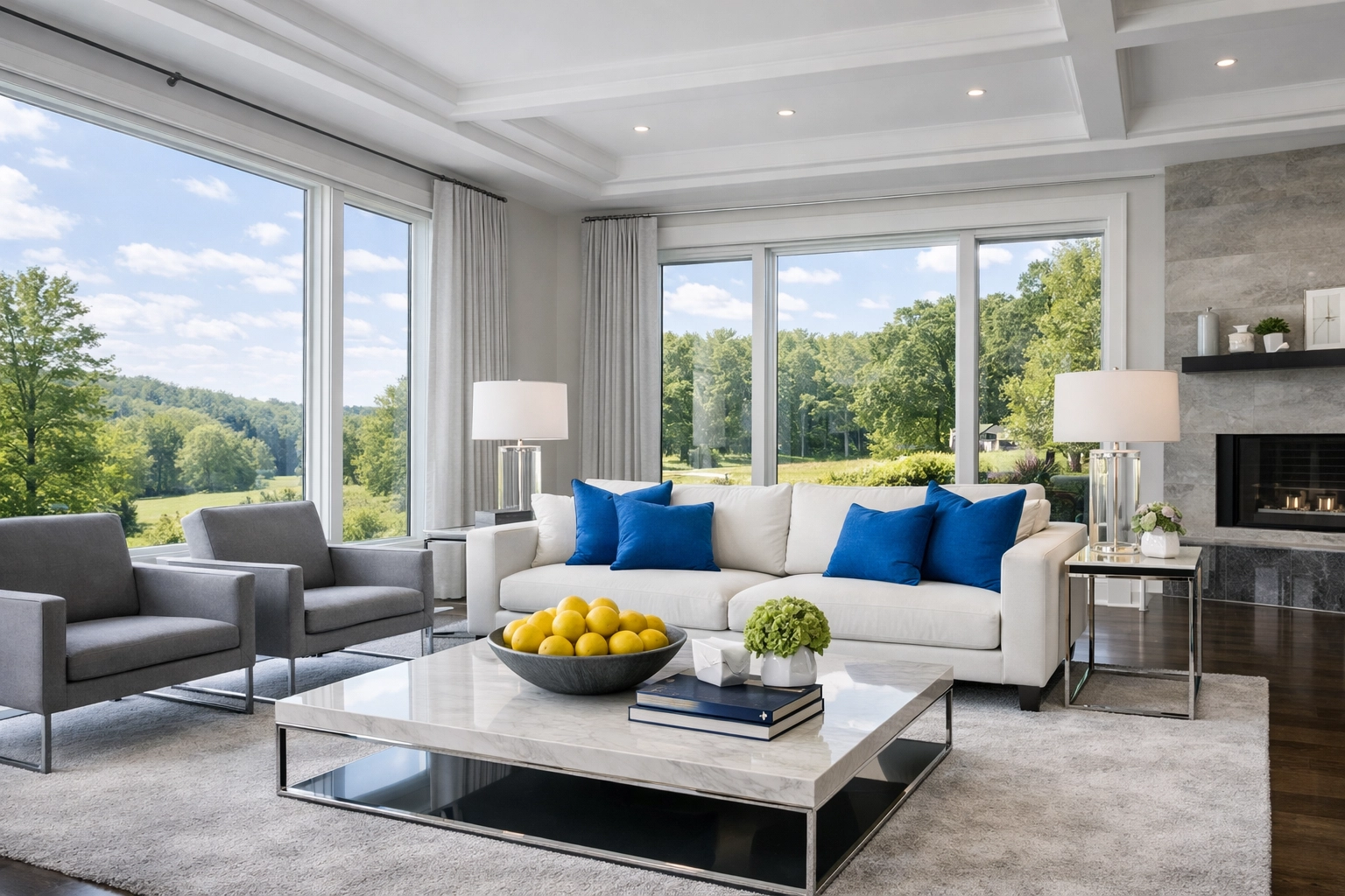 A bright, finished living room in Westford showcasing the results of ninja level house cleaning.