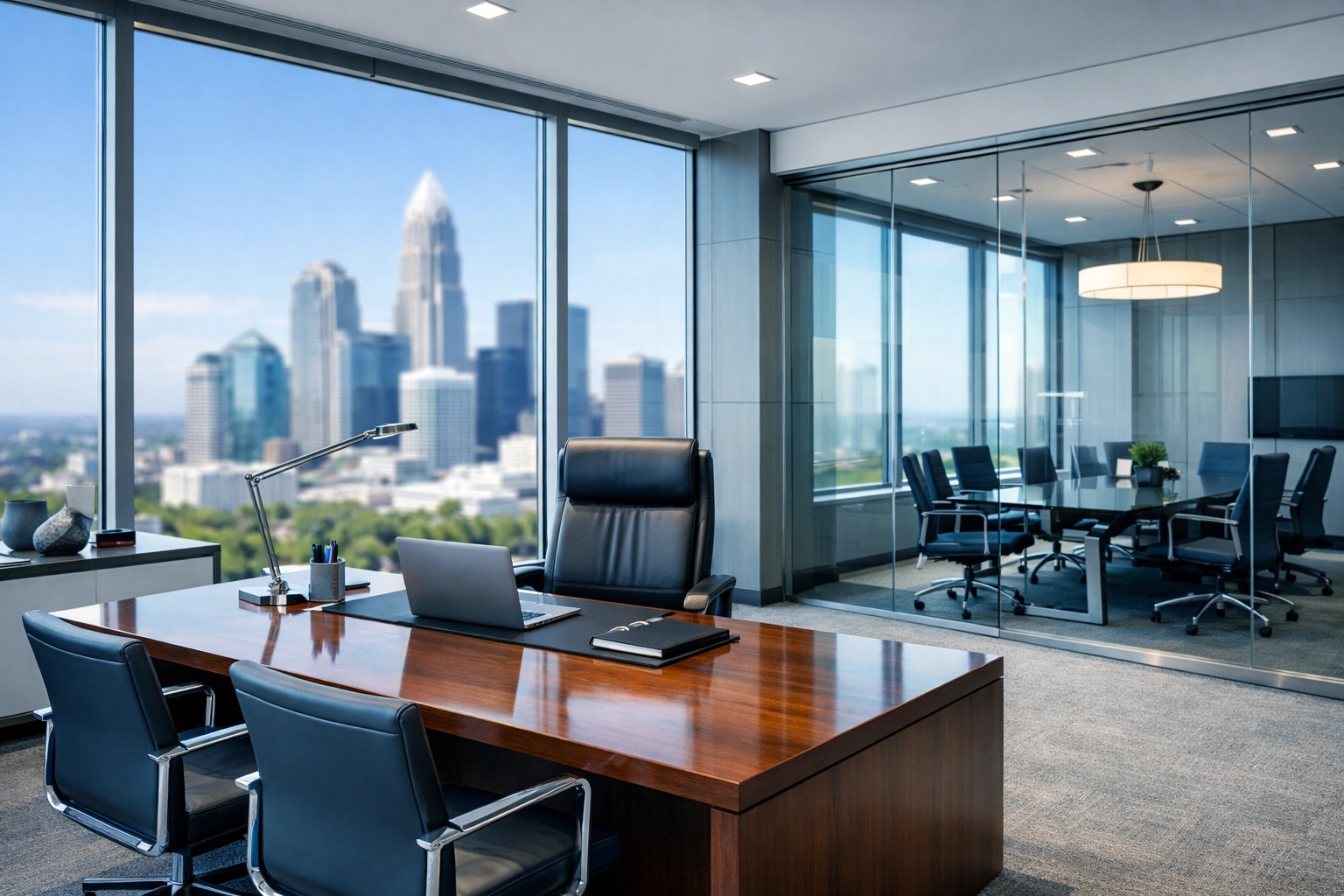 Modern Charlotte executive office highlighting resources to sell a small business with a business broker near me.