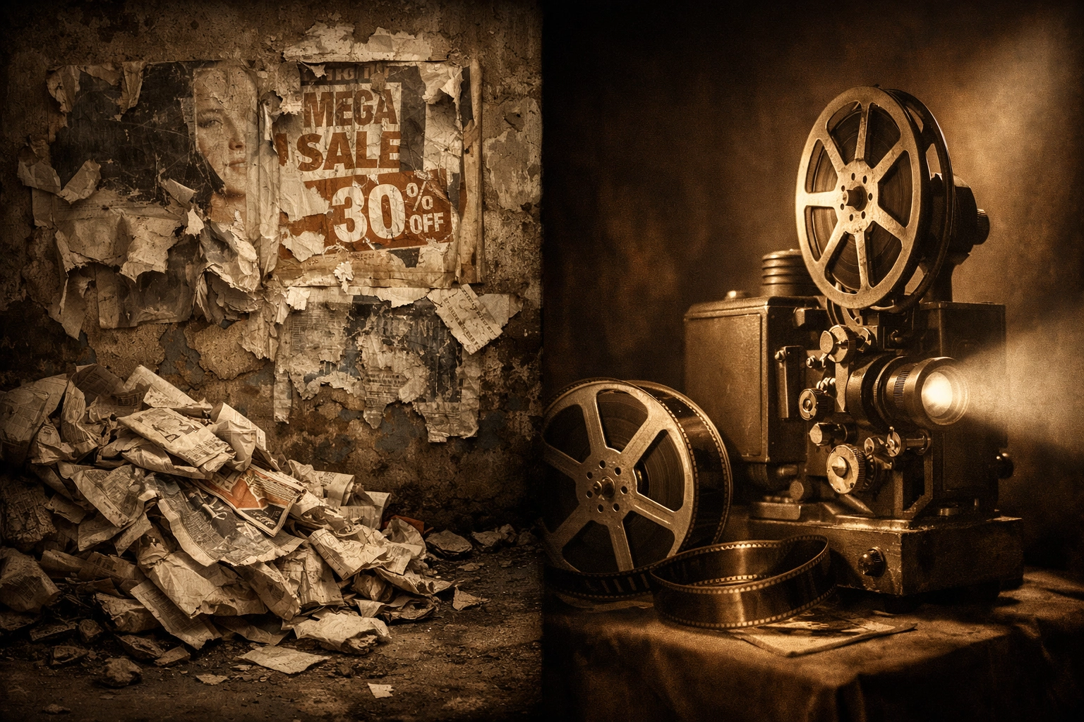 Contrast between disposable traditional ads and lasting cinematic film content for brands