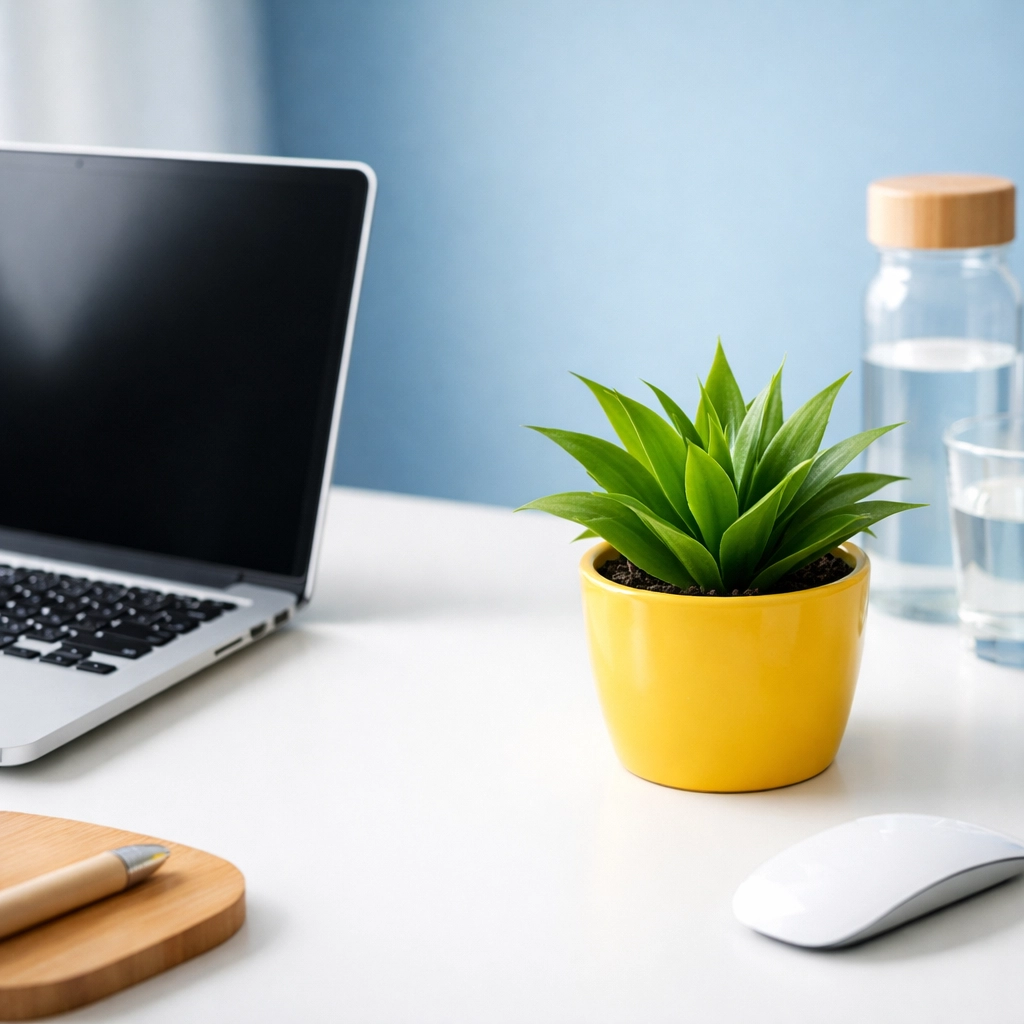 Eco-friendly office cleaning in Leicester, MA featuring a pristine desk and healthy workspace.
