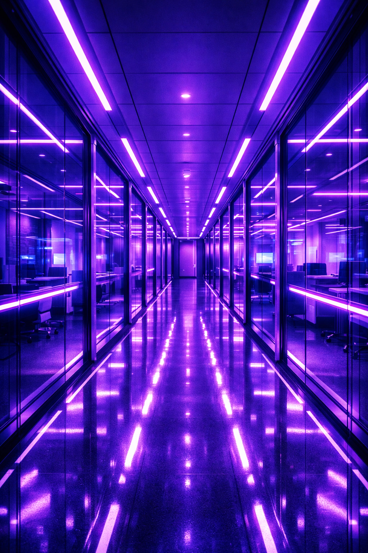 Futuristic corridor illustrating the seamless flow of n8n workflow automation in a modern agency.