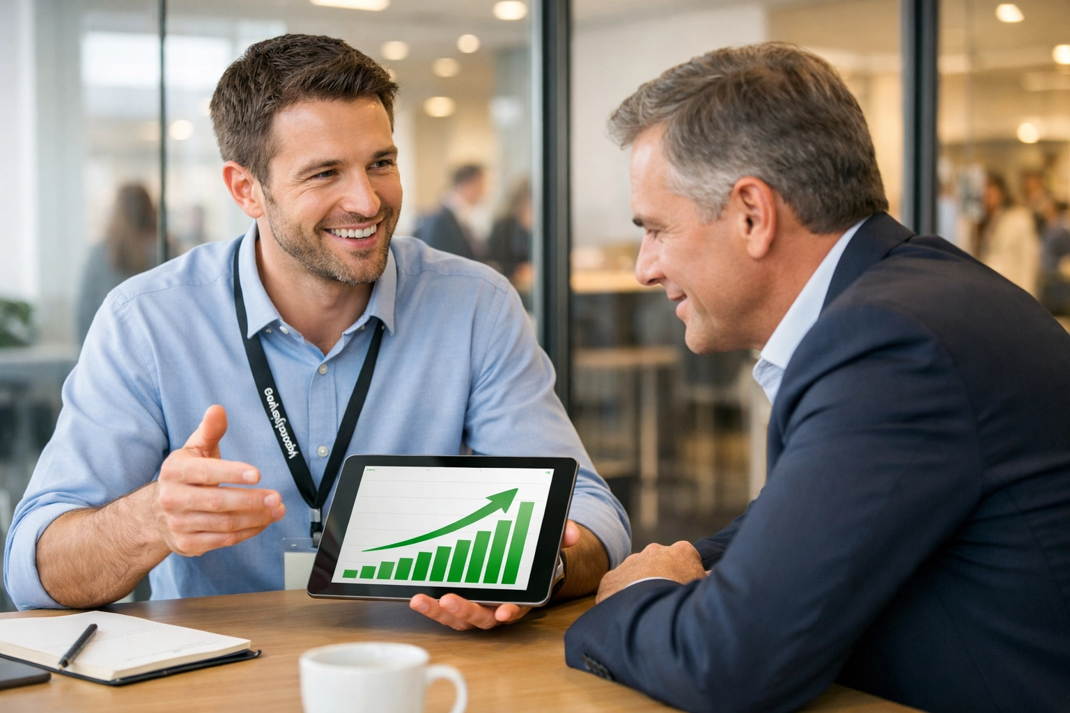 ServiceNow consulting services reviewing an ITAM ROI growth chart with a business executive.