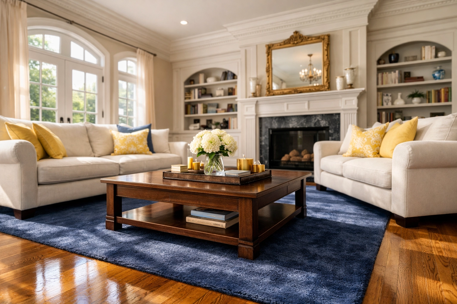 A clean and organized living room in a Lincoln home following professional MetroWest house cleaning services.