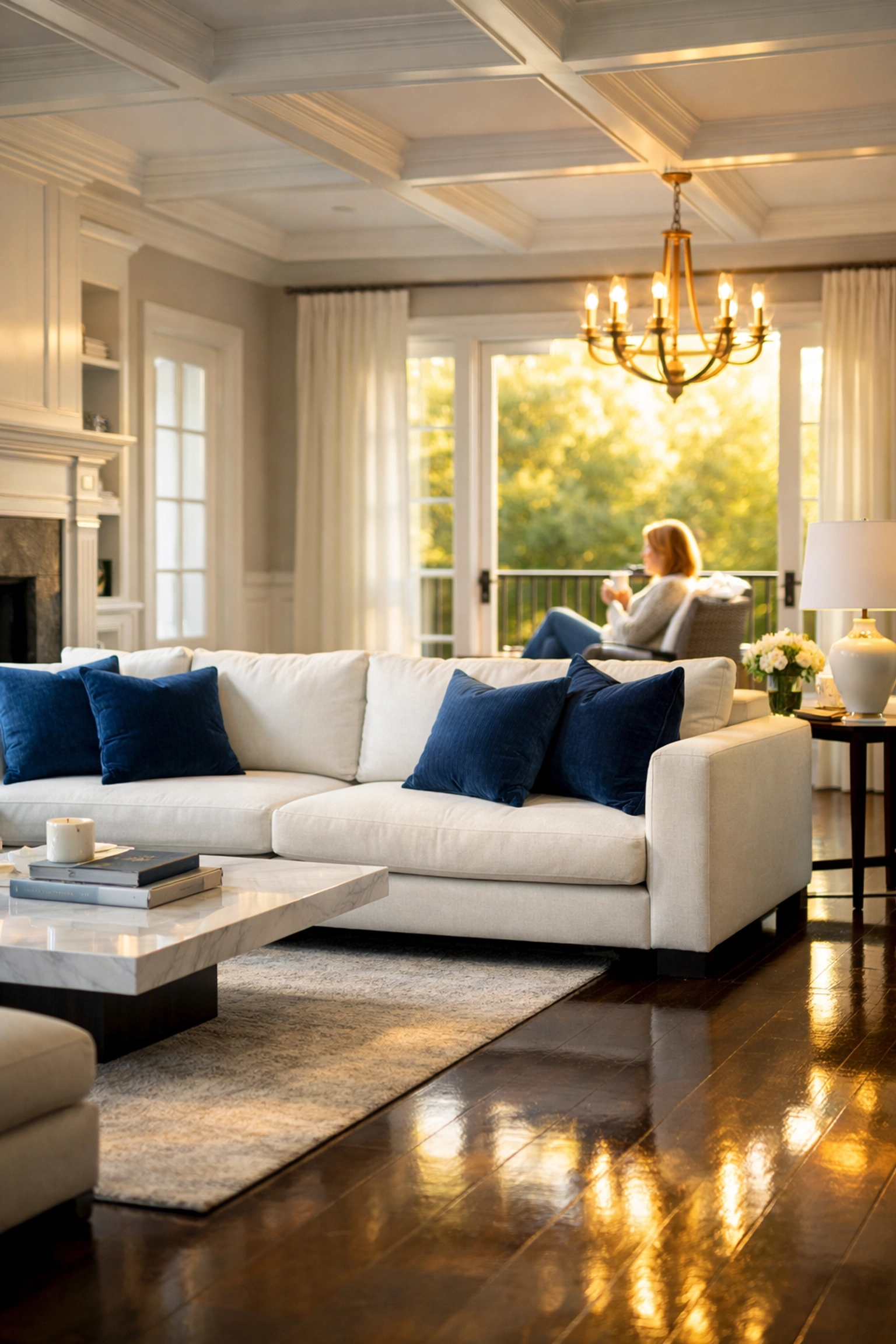 A relaxed Wellesley homeowner in a spotless living room after a thorough deep cleaning reset by The Cleaning Ninjas.