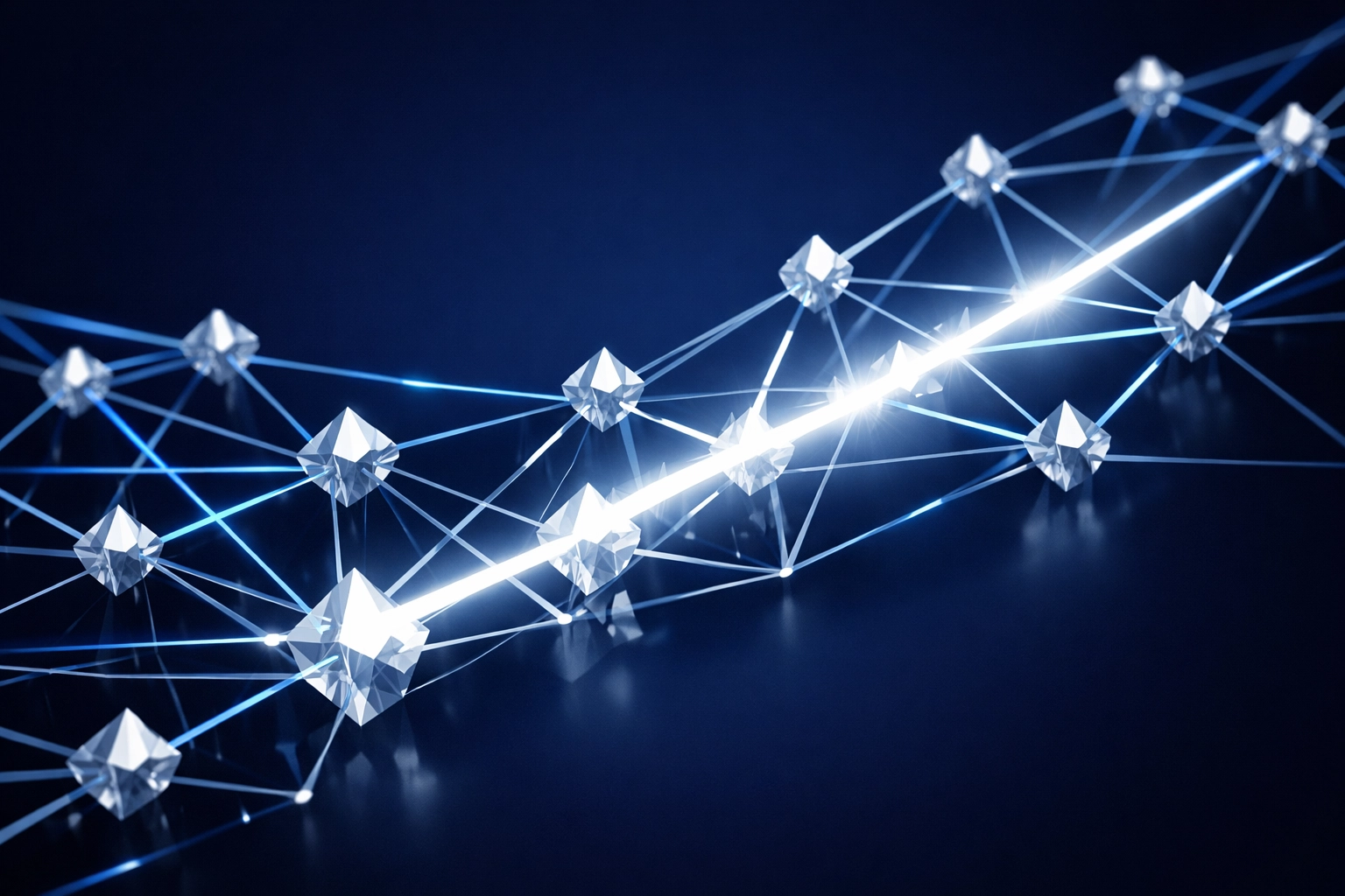 Digital network nodes representing real-time AI insights and secure automated data management.