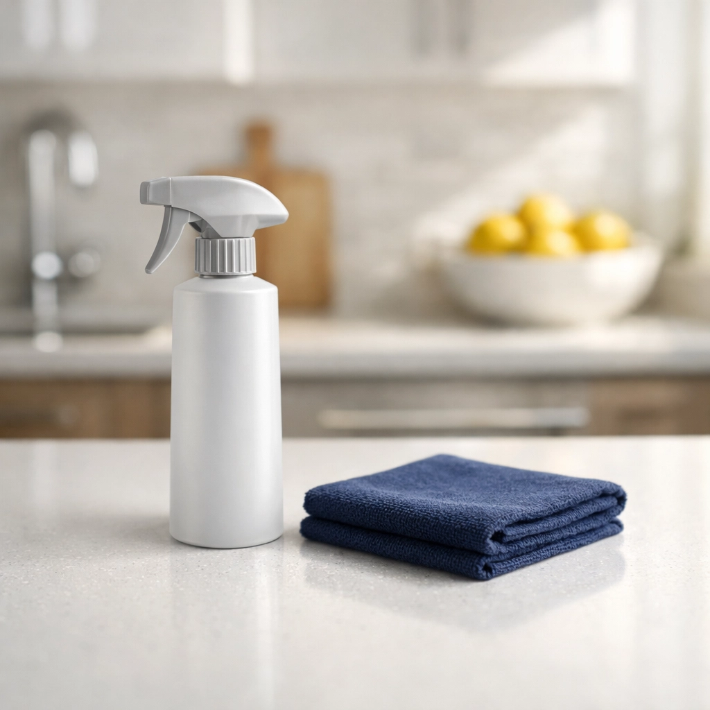 Professional deep cleaning tools on a modern kitchen countertop in a MetroWest home.