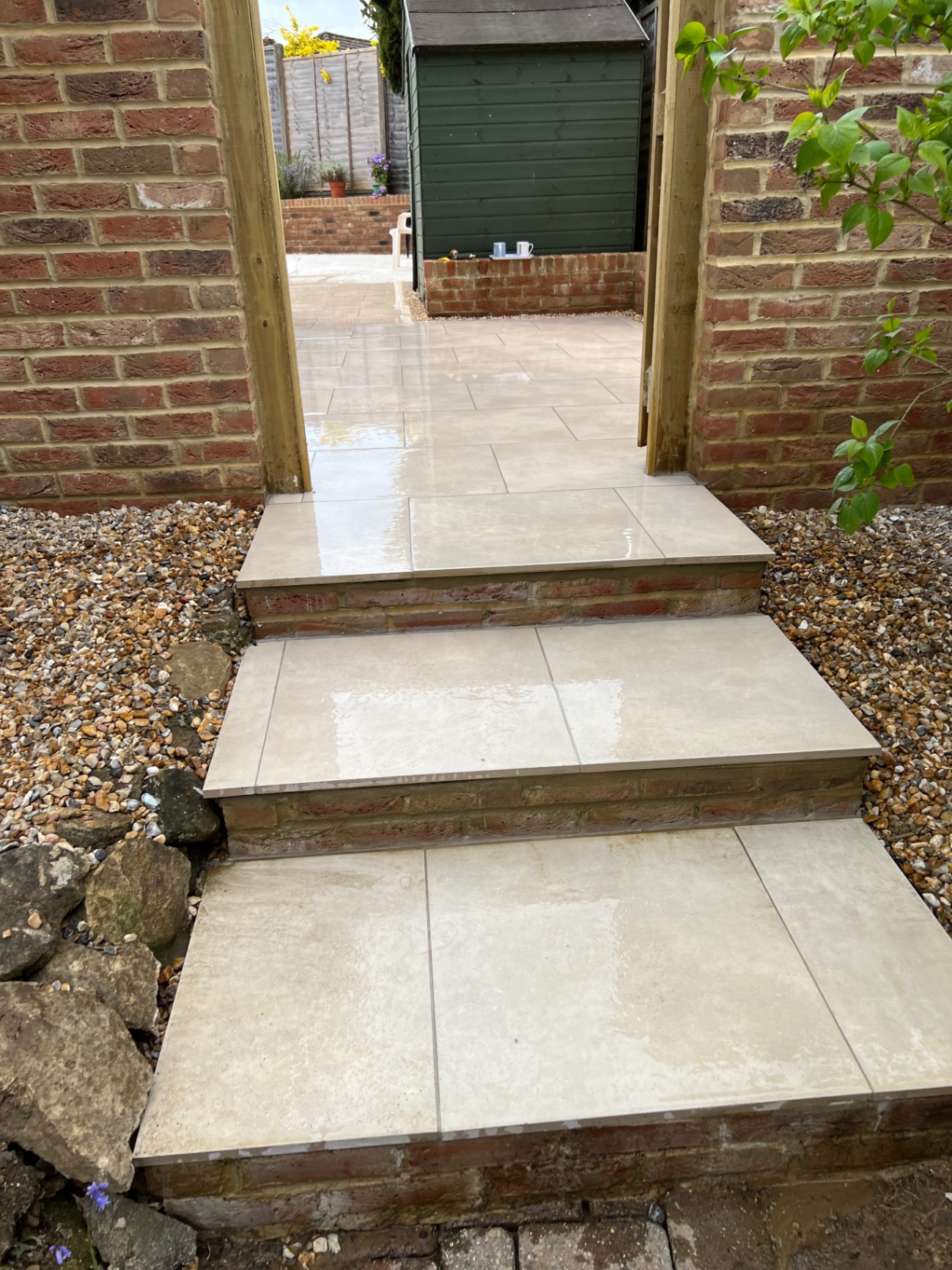 Newly installed outdoor tiled steps