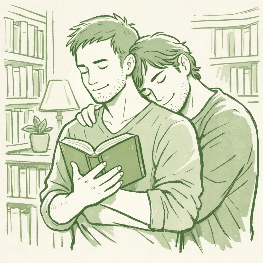 MM romance readers connecting over LGBTQ+ books in community bookstore