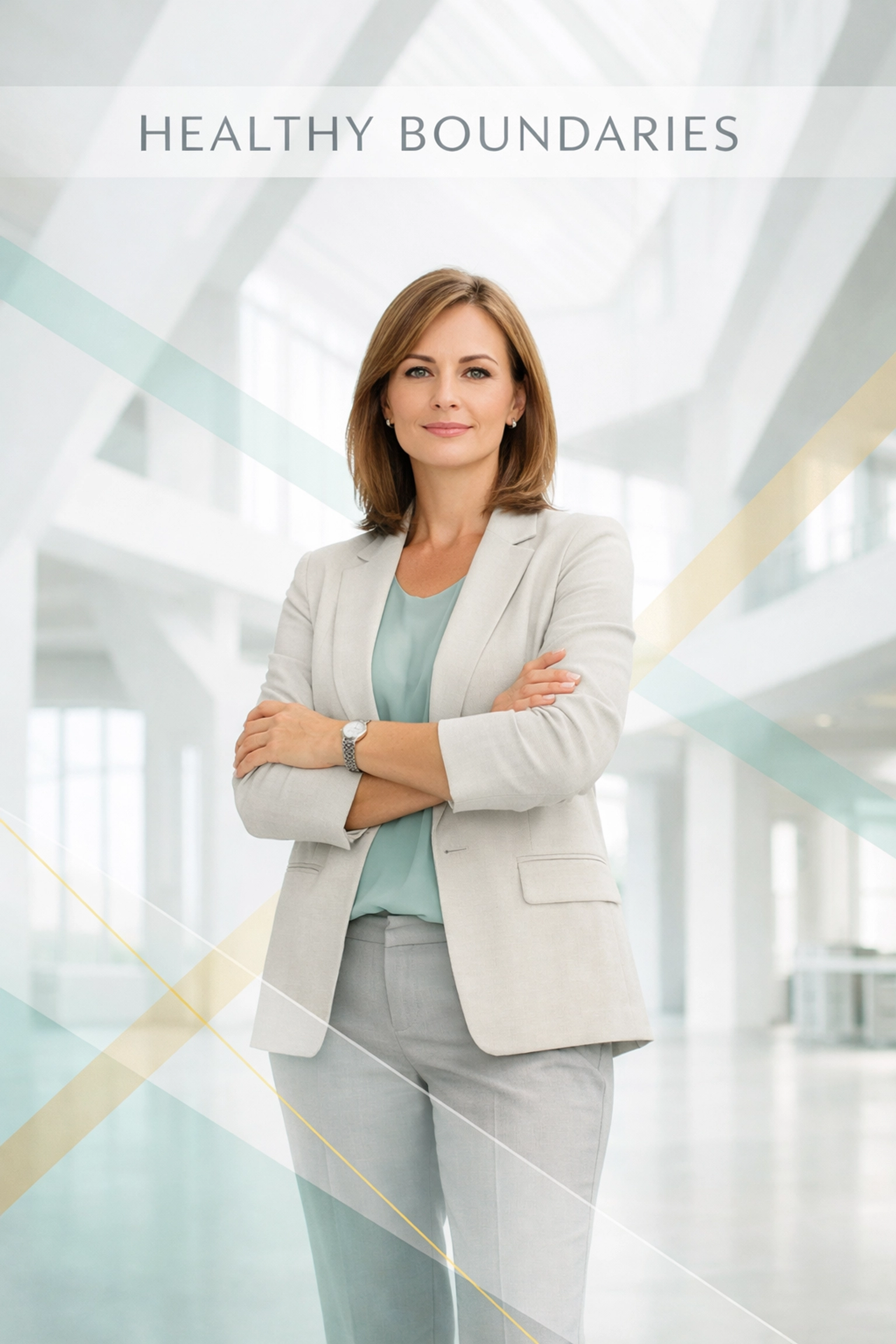 Confident woman in a modern office representing clarity and healthy boundaries to prevent burnout and exhaustion.