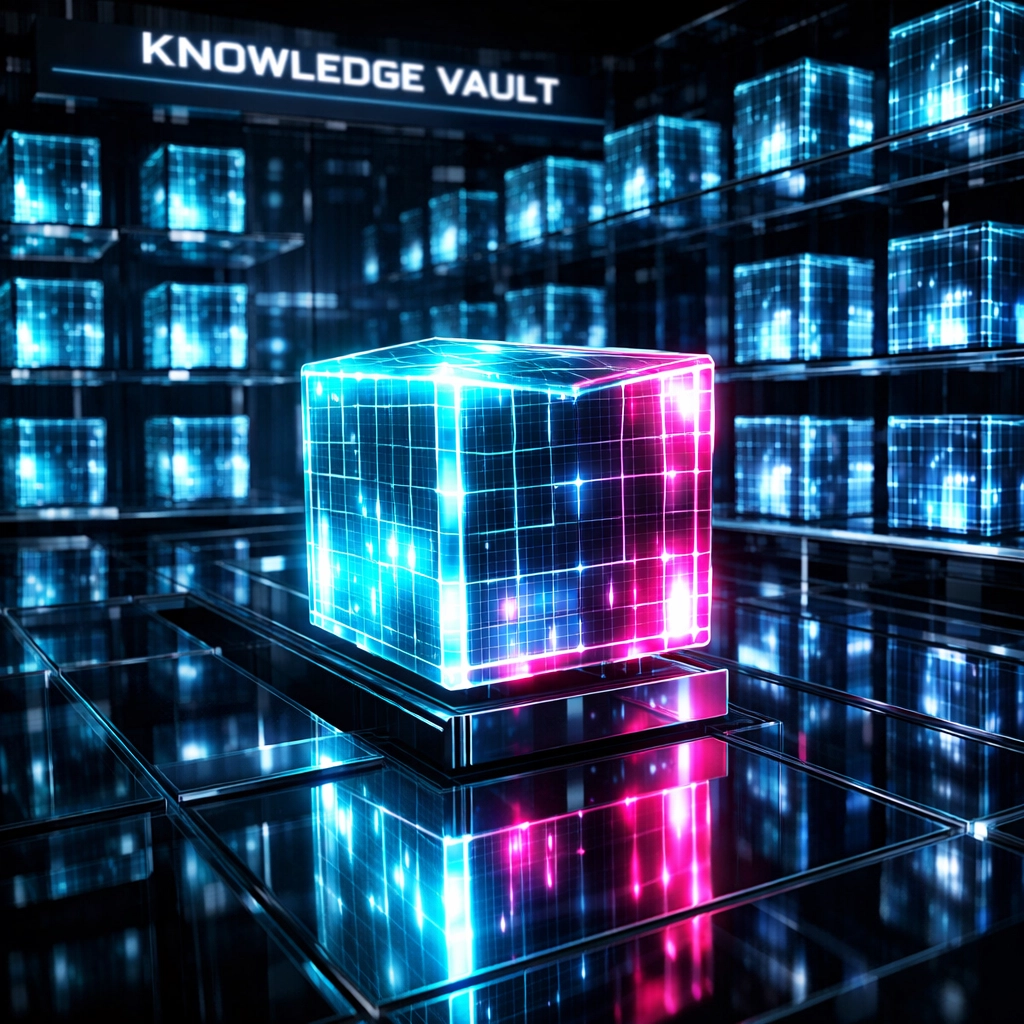 Intelligent knowledge vault representing RAG technology for customized and accurate AI support agents.