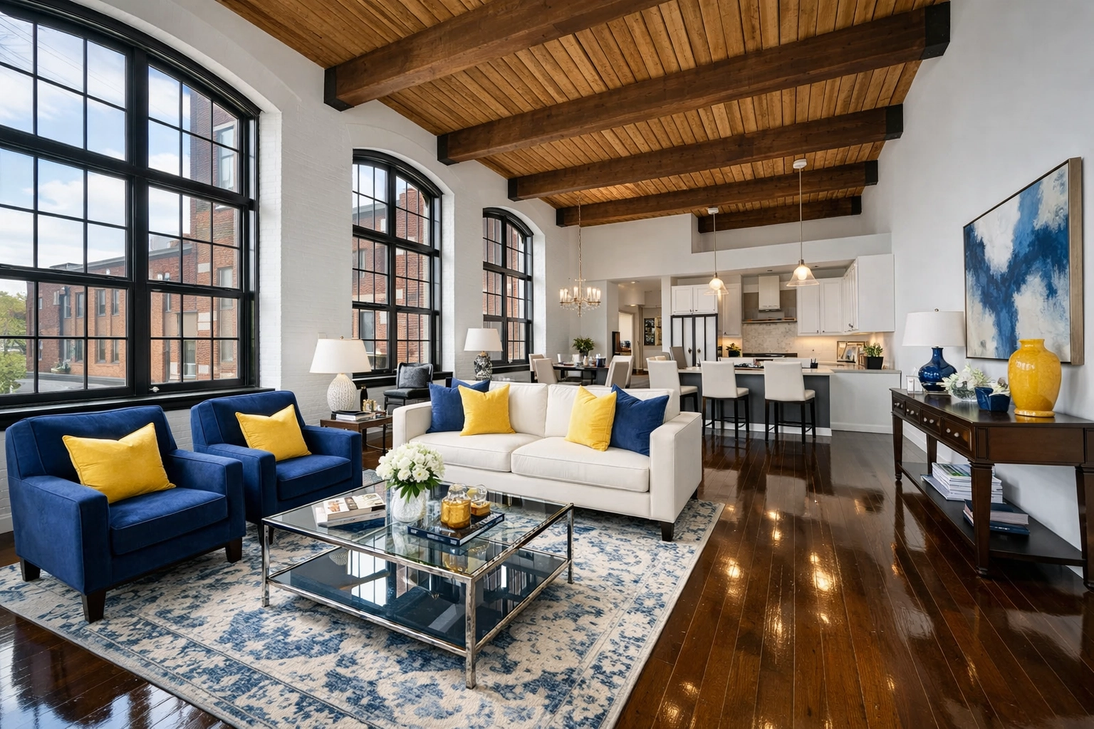 Spotless living room in a Lowell mill apartment after professional house cleaning Lowell MA.