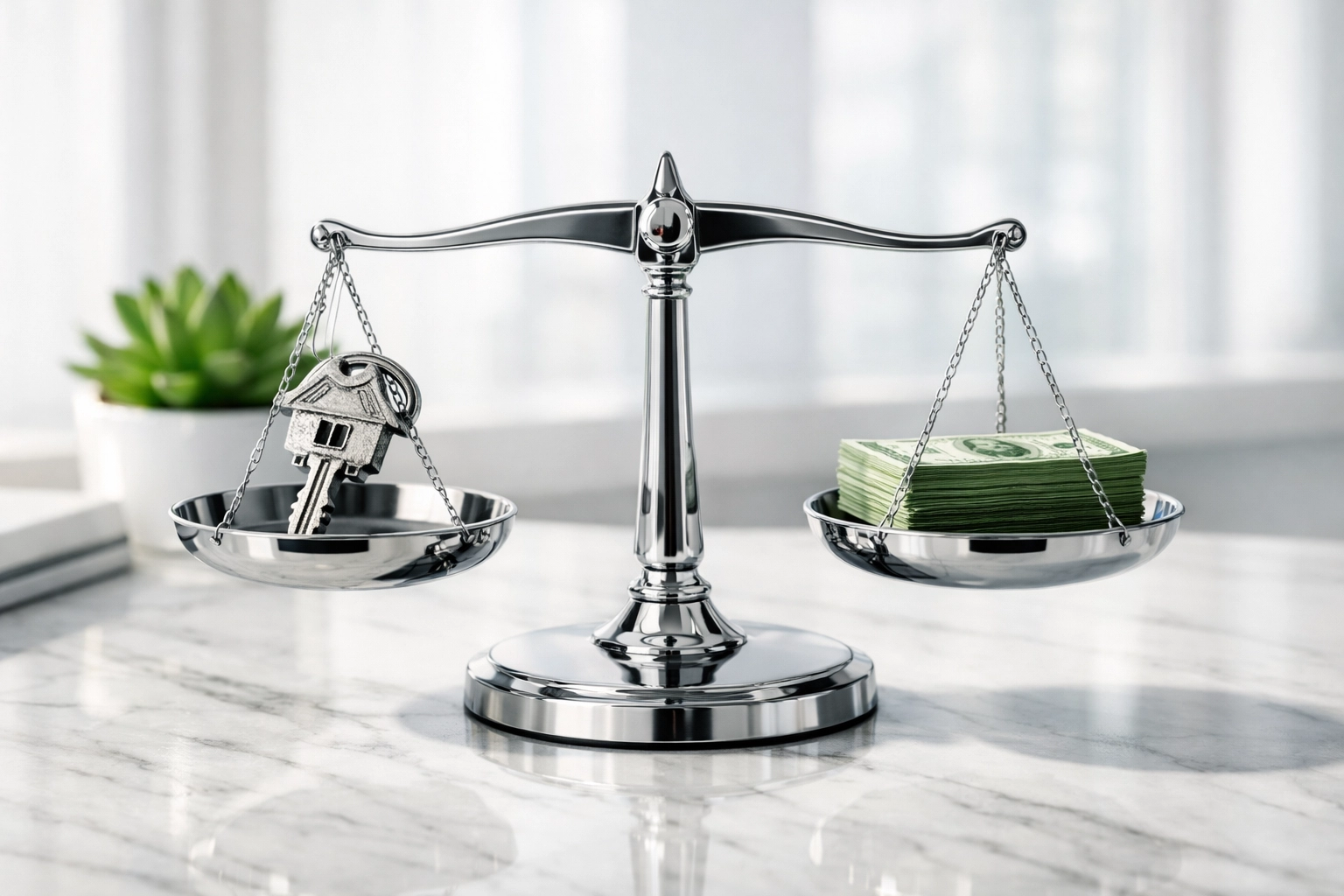 A scale balancing property income and mortgage debt for a DSCR loan in Ohio.