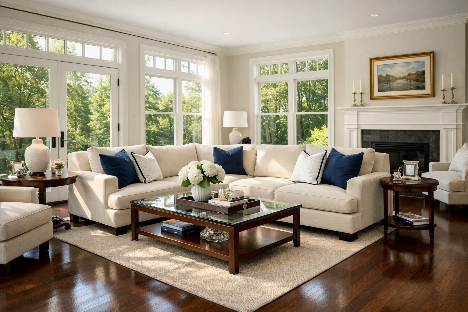 Impeccably clean living room in a Townsend home showcasing professional House Cleaning Townsend MA results.